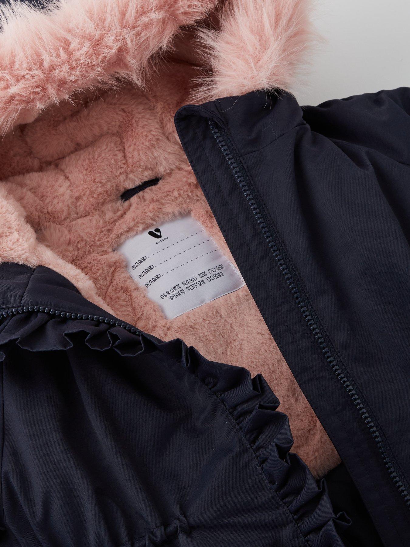  image of mini-v-by-very-girls-fur-hooded-shower-resistant-parka-coat-navy