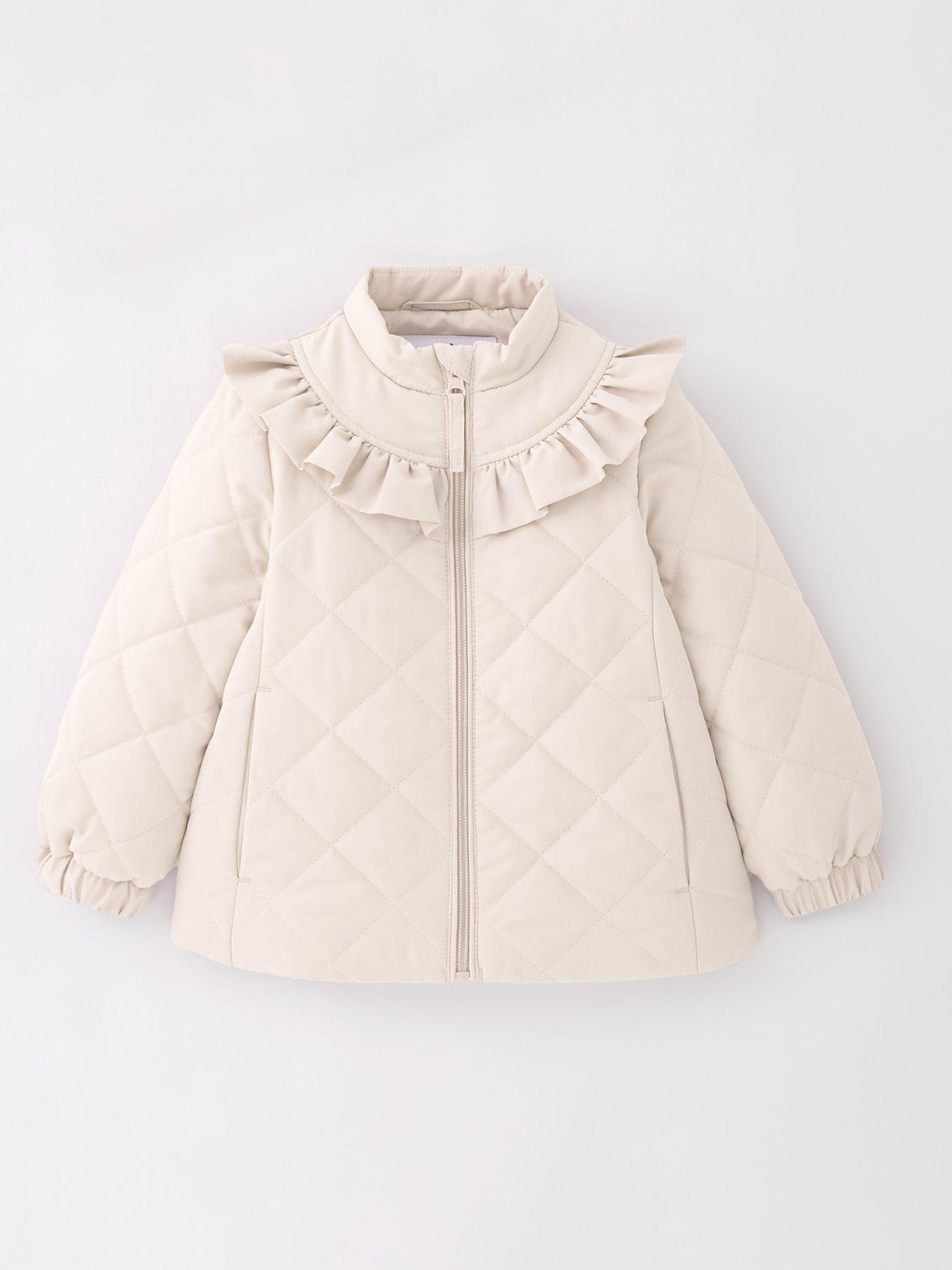 Image 1 of 4 of V by Very Girls Quilted Frill Shower Resistant Coat - Cream