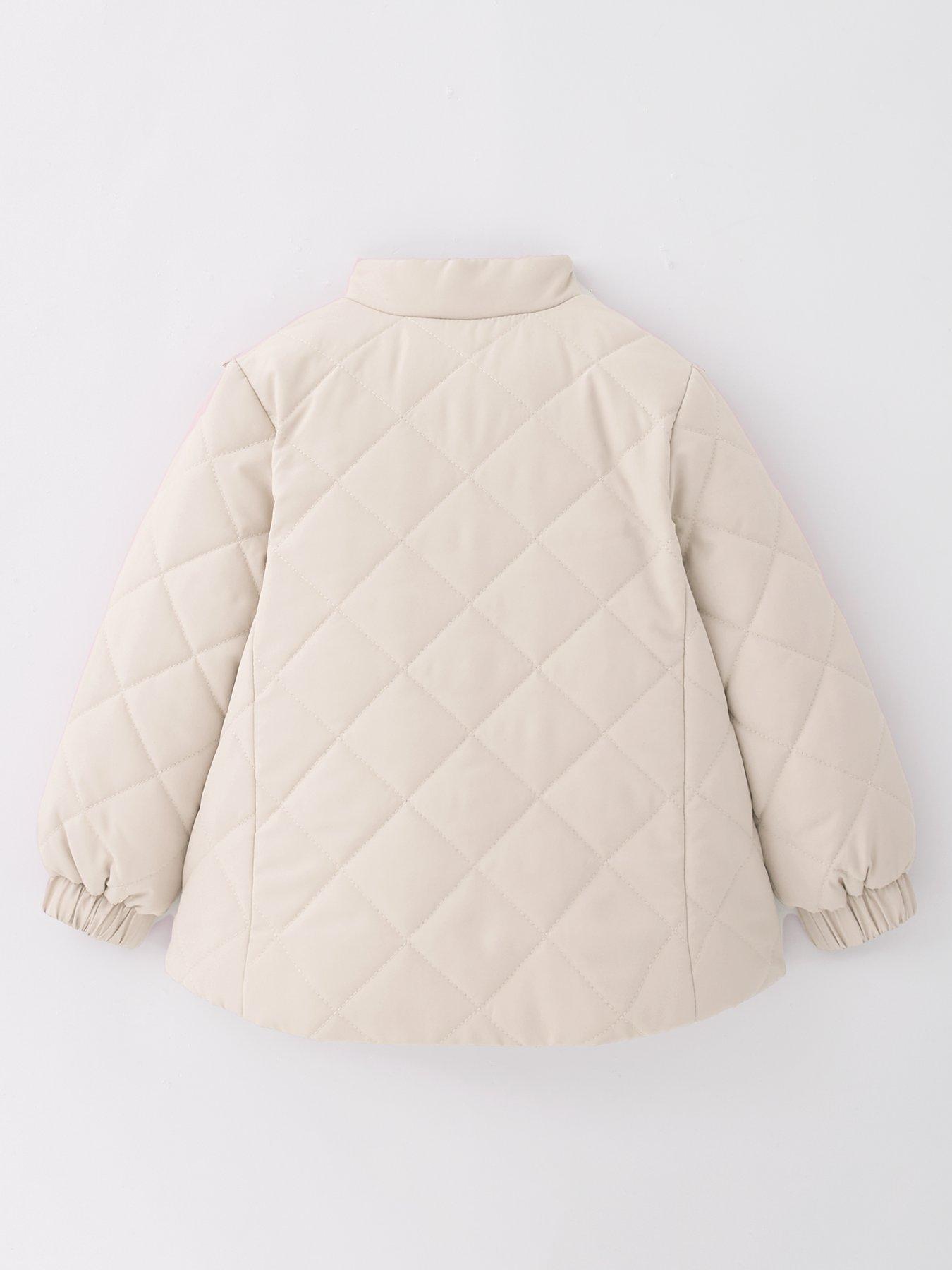  image of v-by-very-girls-quilted-frill-shower-resistant-coat-cream