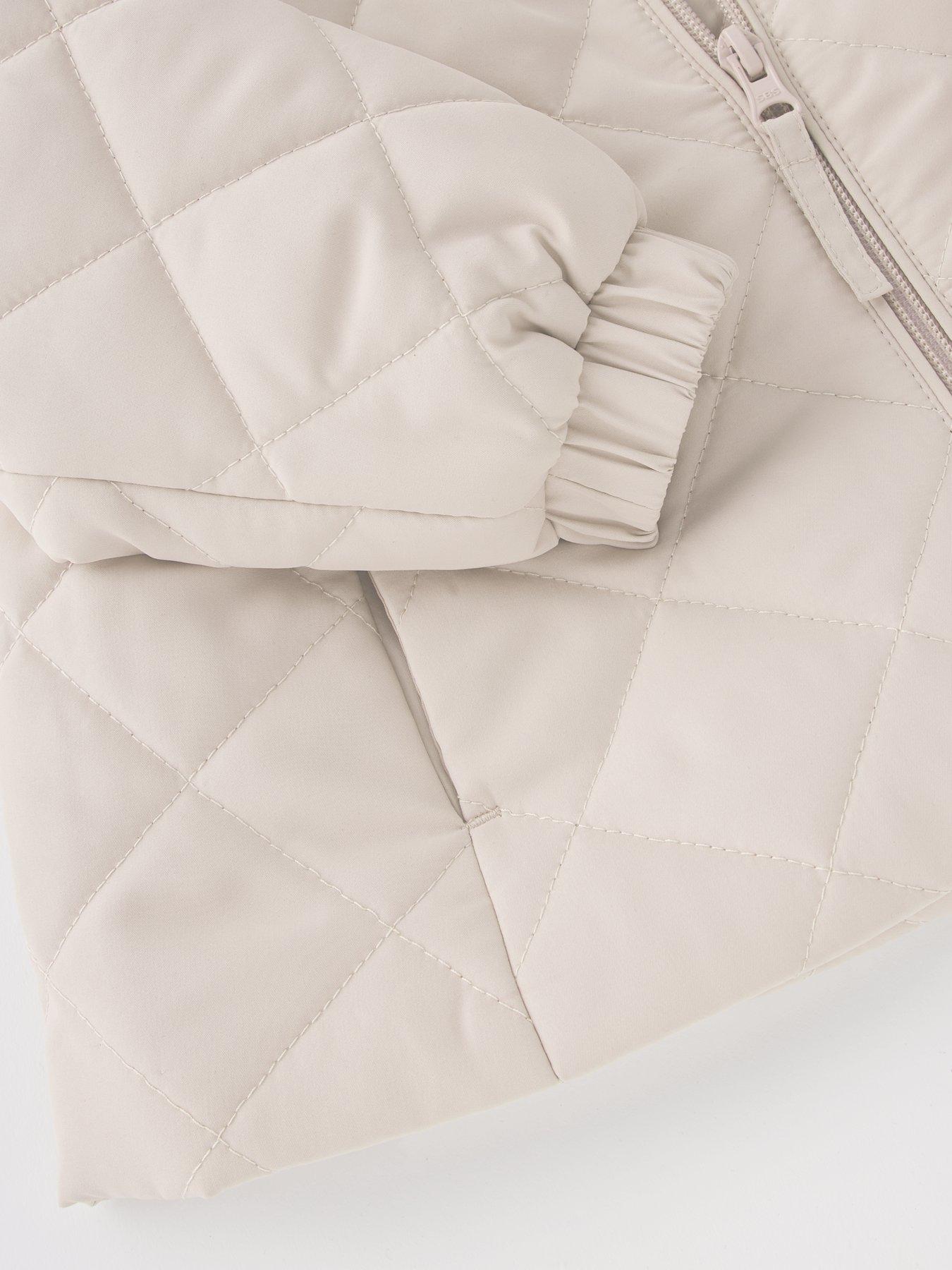  image of v-by-very-girls-quilted-frill-shower-resistant-coat-cream