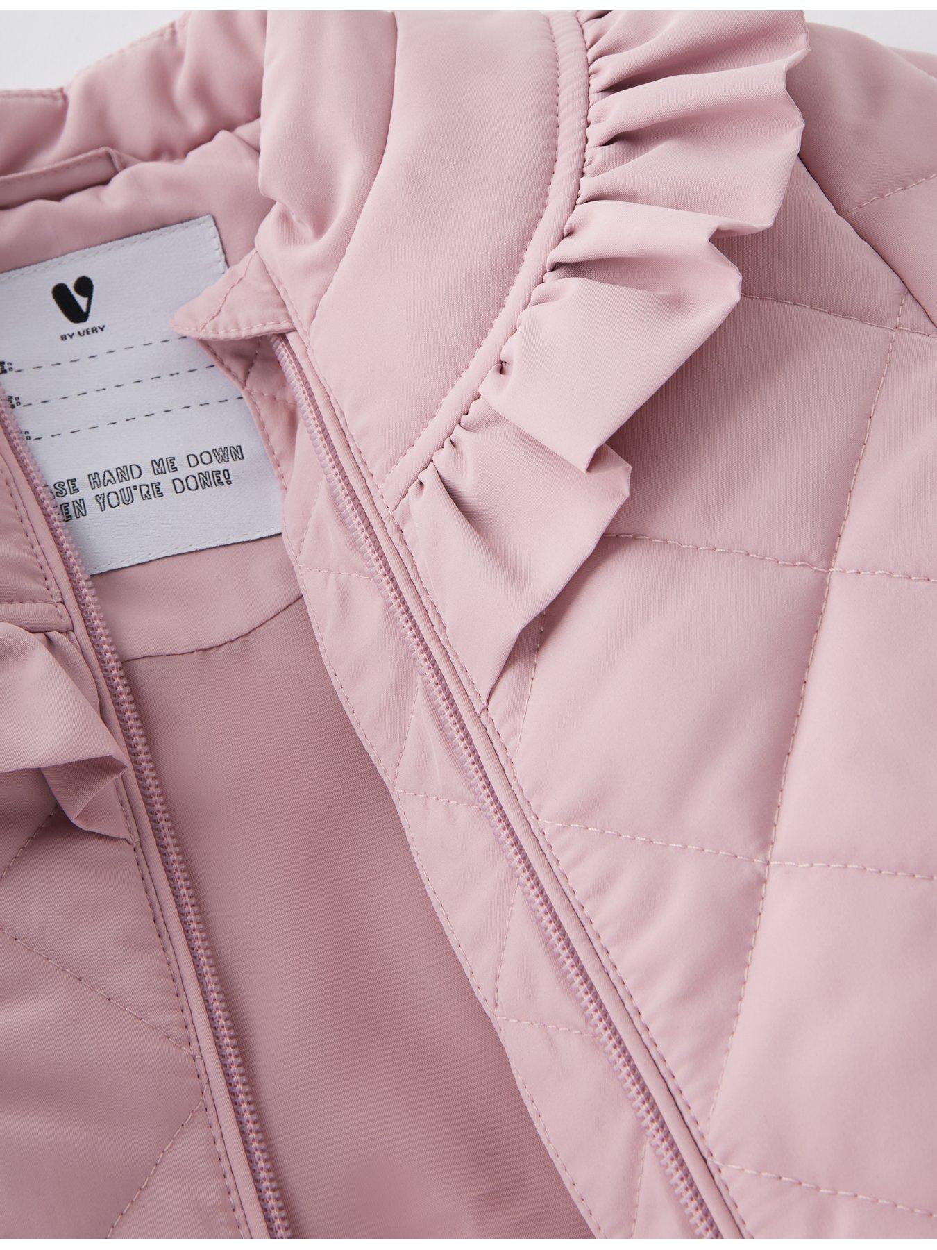 Image 3 of 4 of V by Very Girls Quilted Frill Shower Resistant Coat - Pink