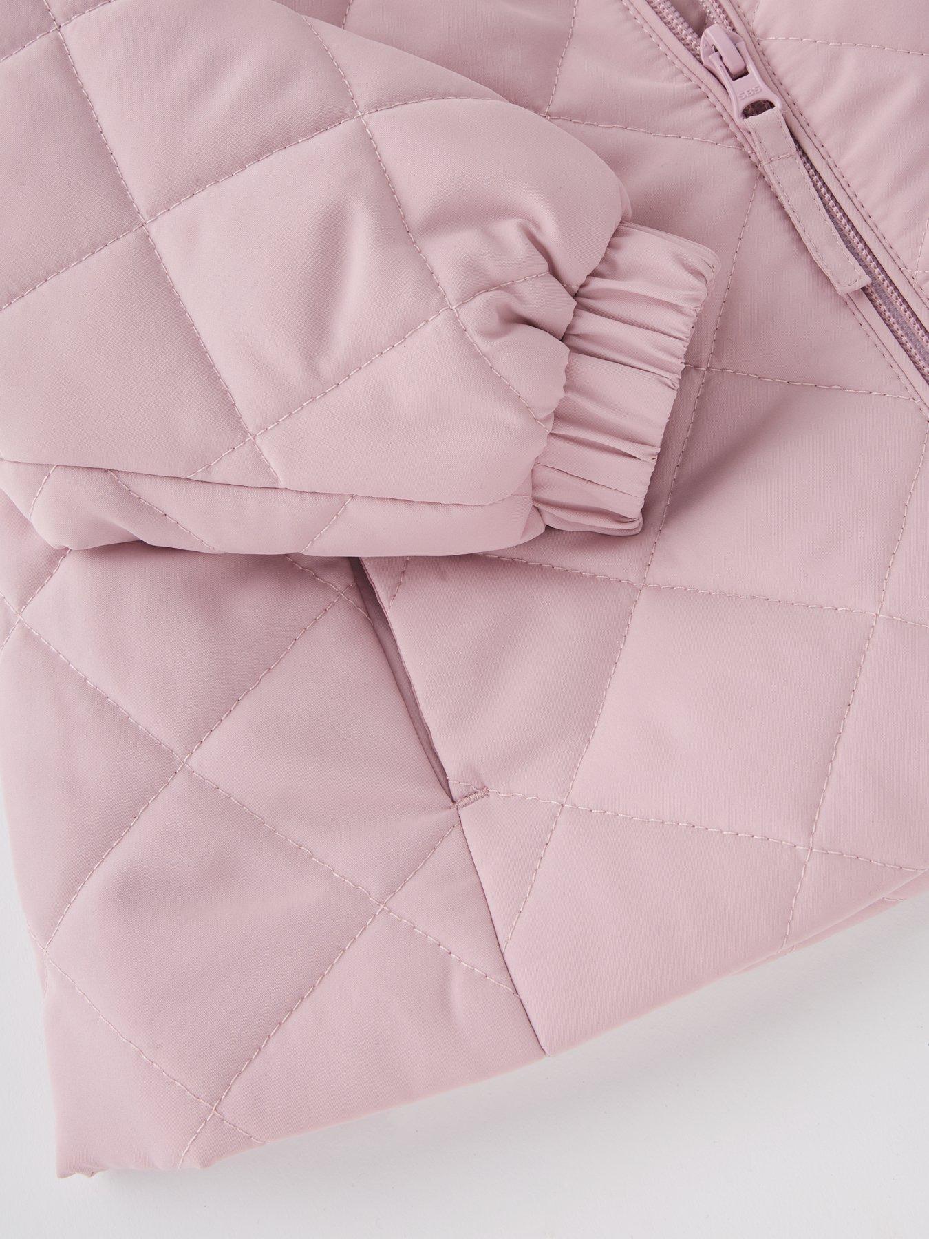  image of v-by-very-girls-quilted-frill-shower-resistant-coat-pink