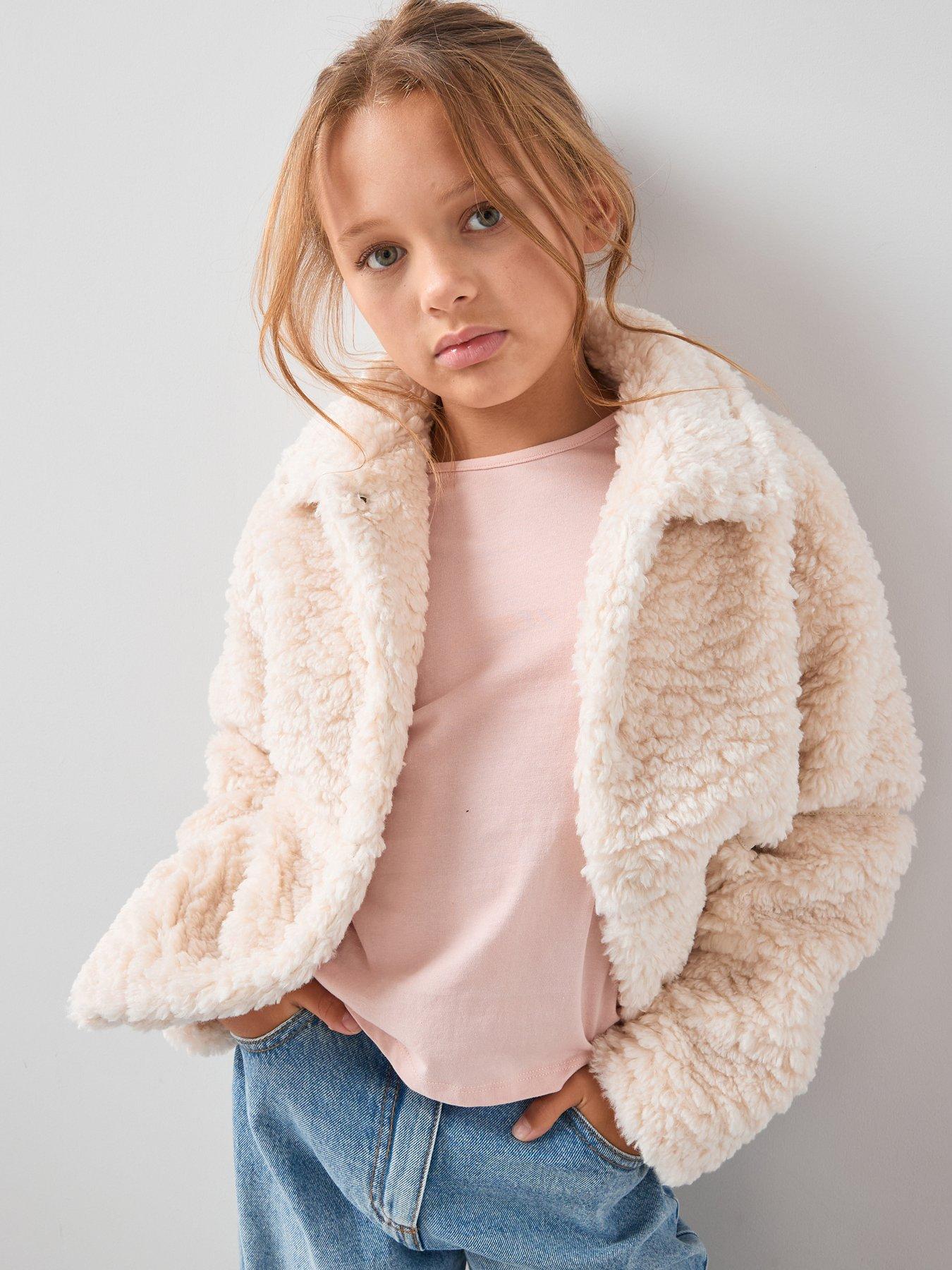 undefined Girls Borg Seam Detailed Coat - Cream