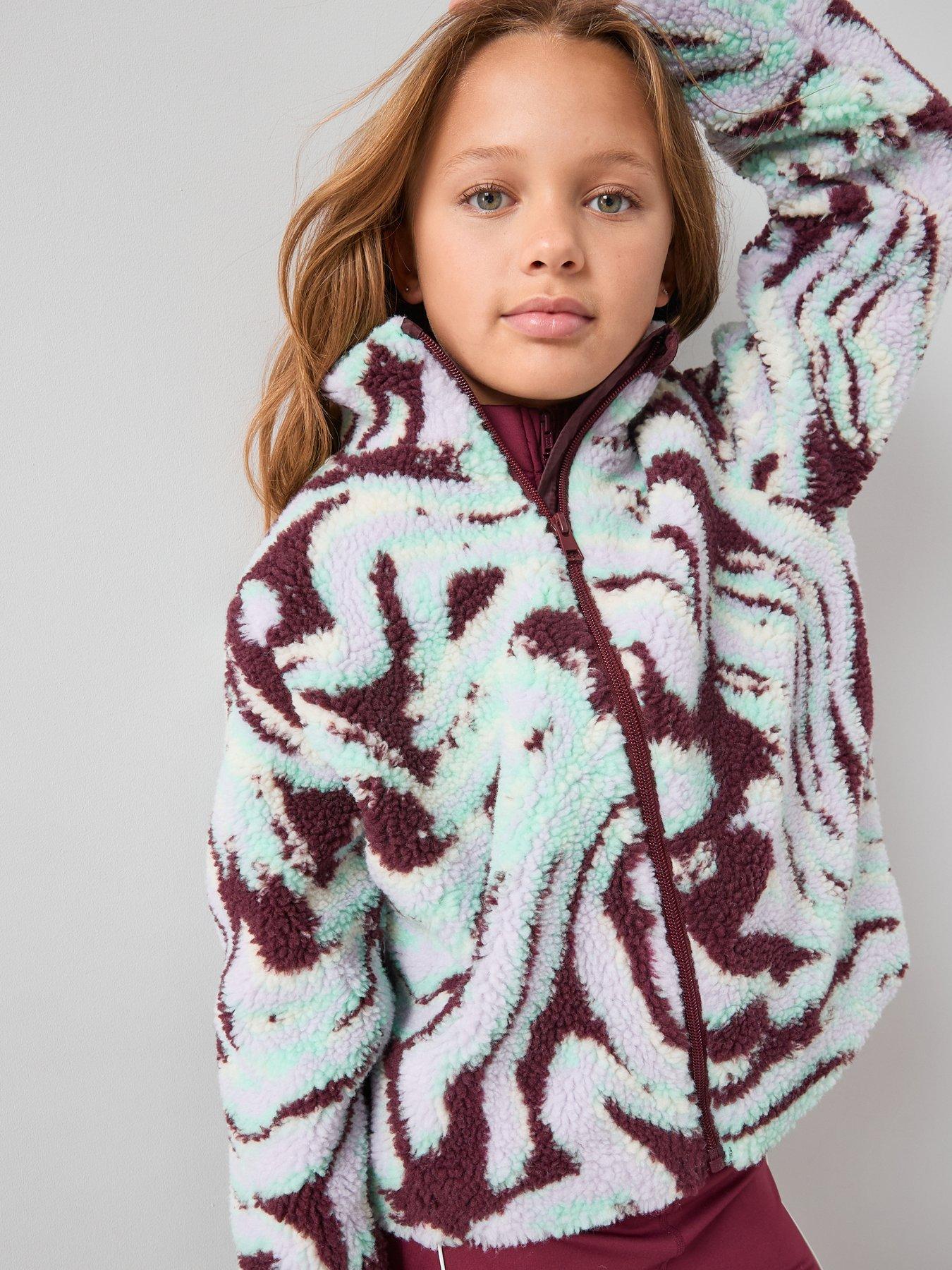 V by Very Girls Fleece Bright Borg Camo Jacket - Multi