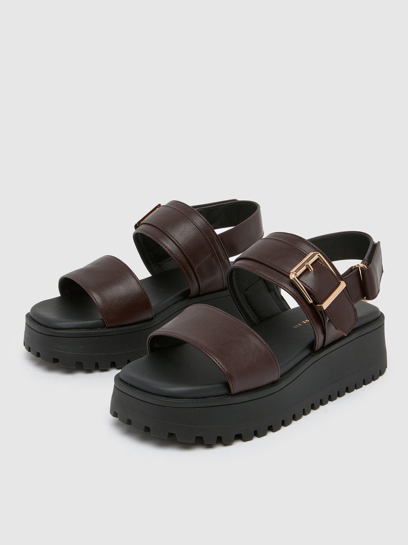 SCHUH Wide Fit Tiana Chunky Buckle Sandals Brown Littlewoods