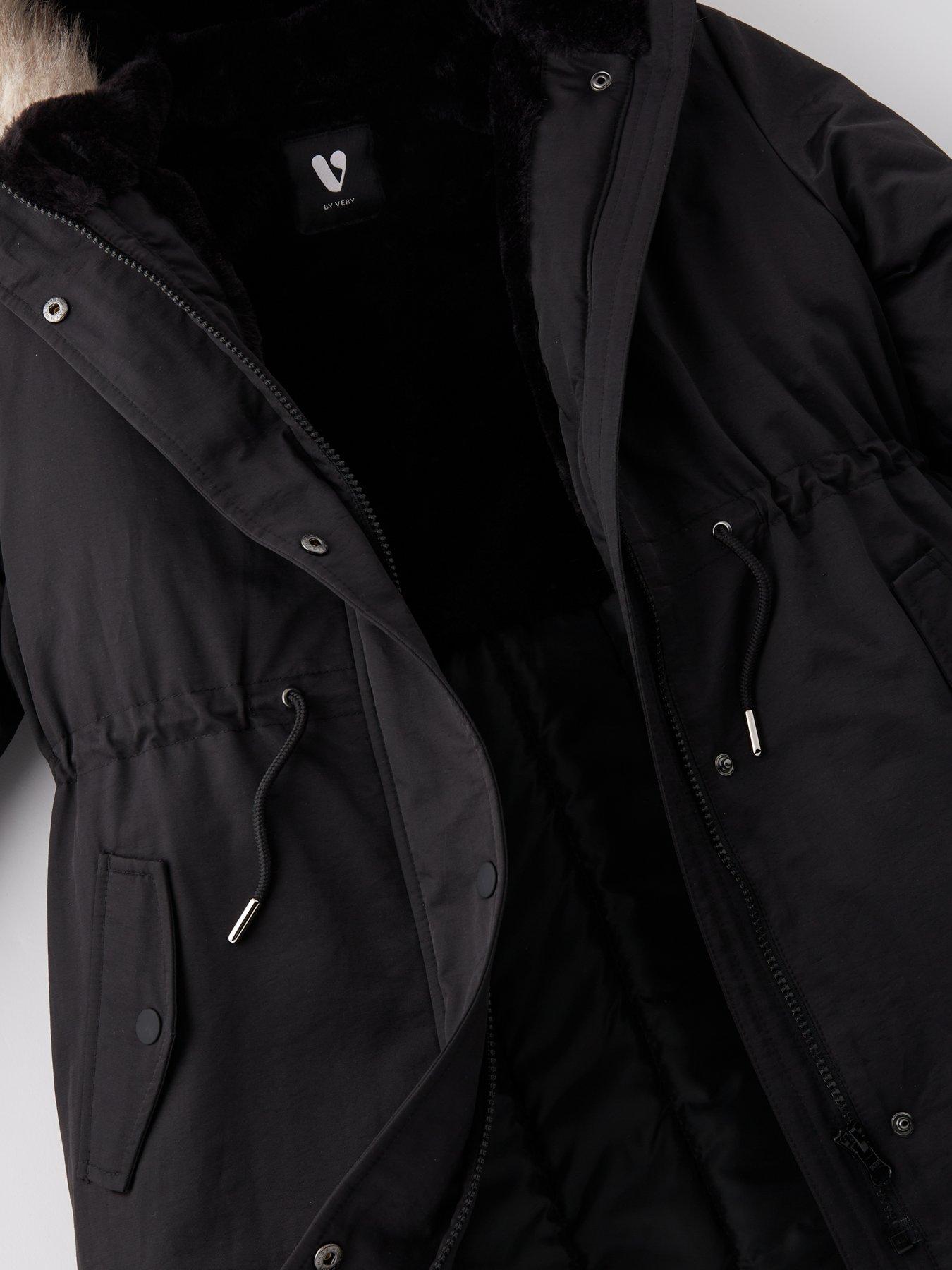 Image 3 of 5 of V by Very Girls Tie Waist Parka Shower Resistant Coat - Black
