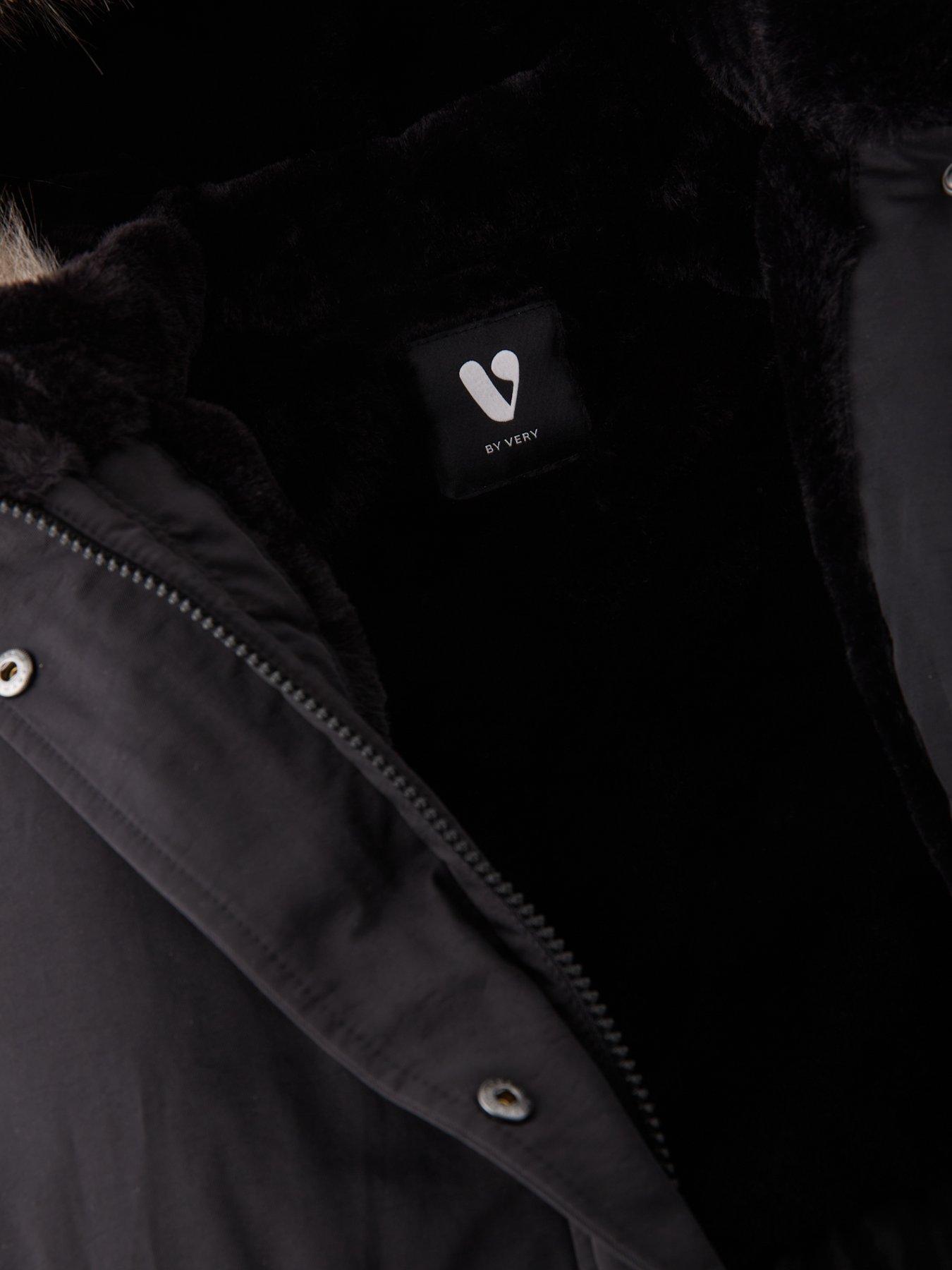 Image 5 of 5 of V by Very Girls Tie Waist Parka Shower Resistant Coat - Black