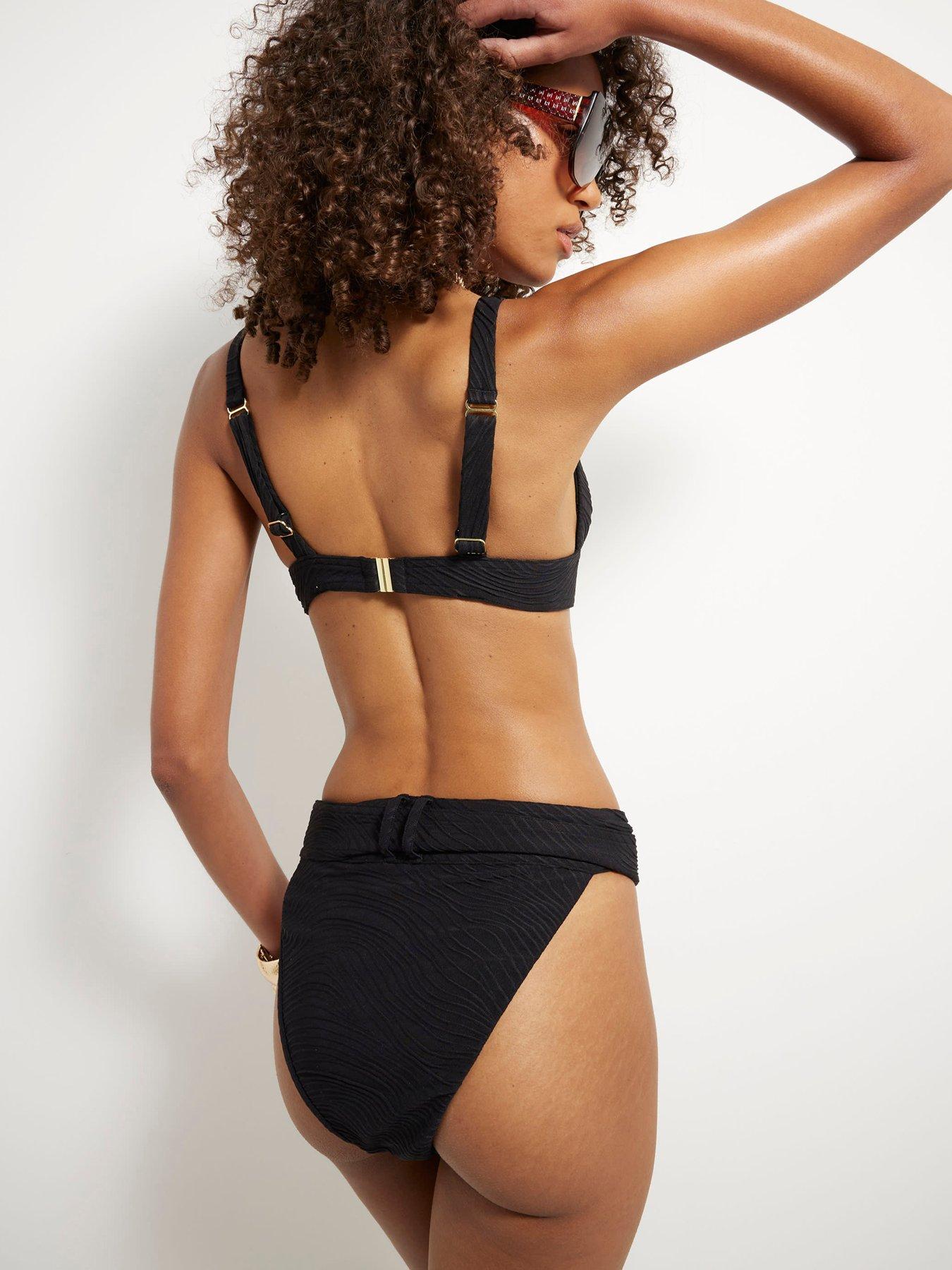 Image 2 of 4 of River Island Texture Buckle High Waist Briefs - Black