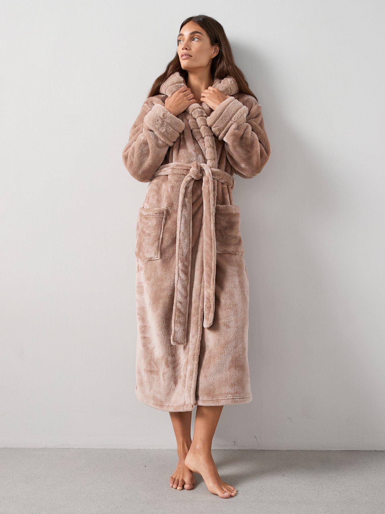 undefined Plush Hooded Dressing Gown - Brown