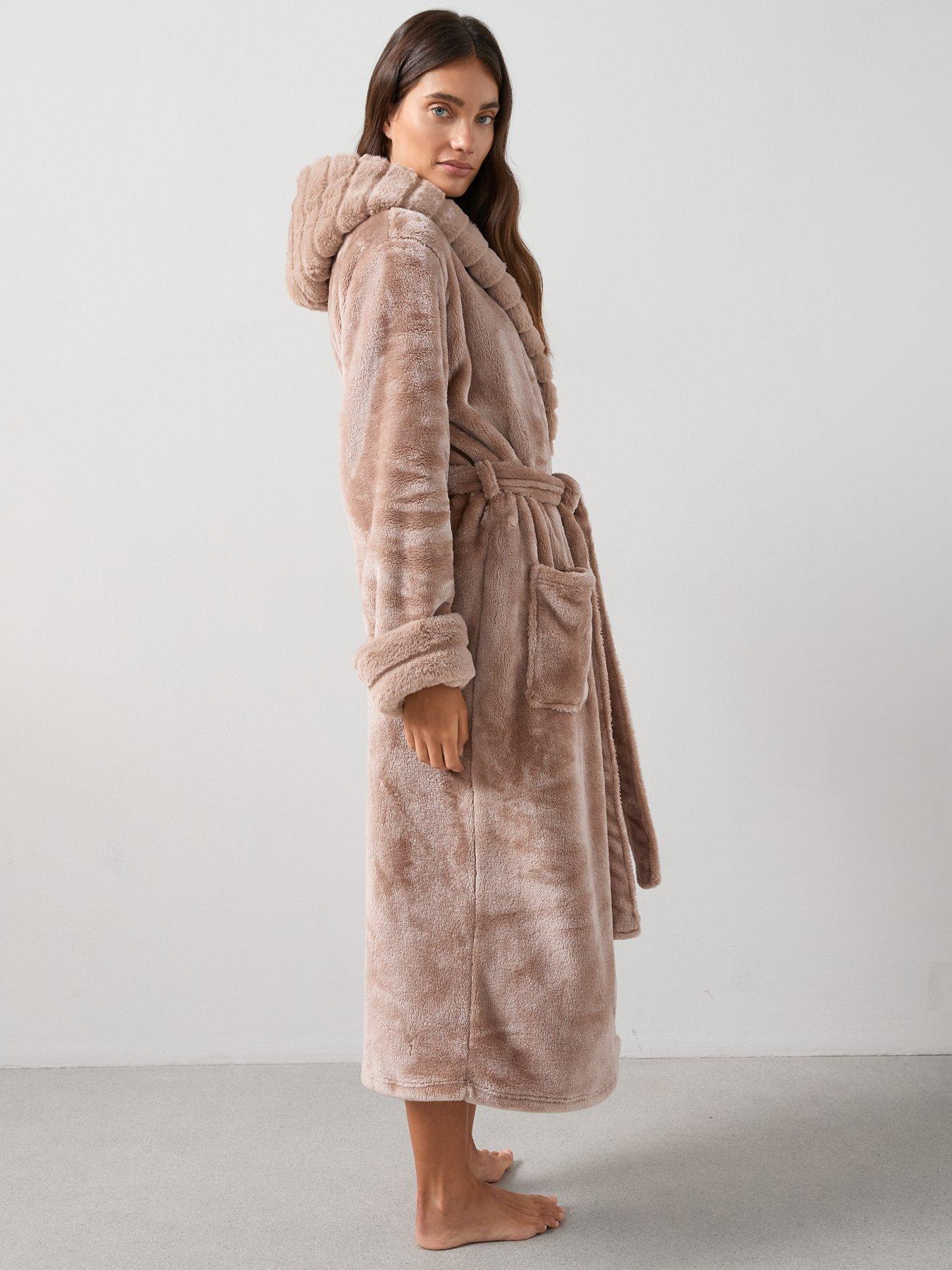 Image 3 of 6 of V by Very Plush Hooded Dressing Gown - Brown