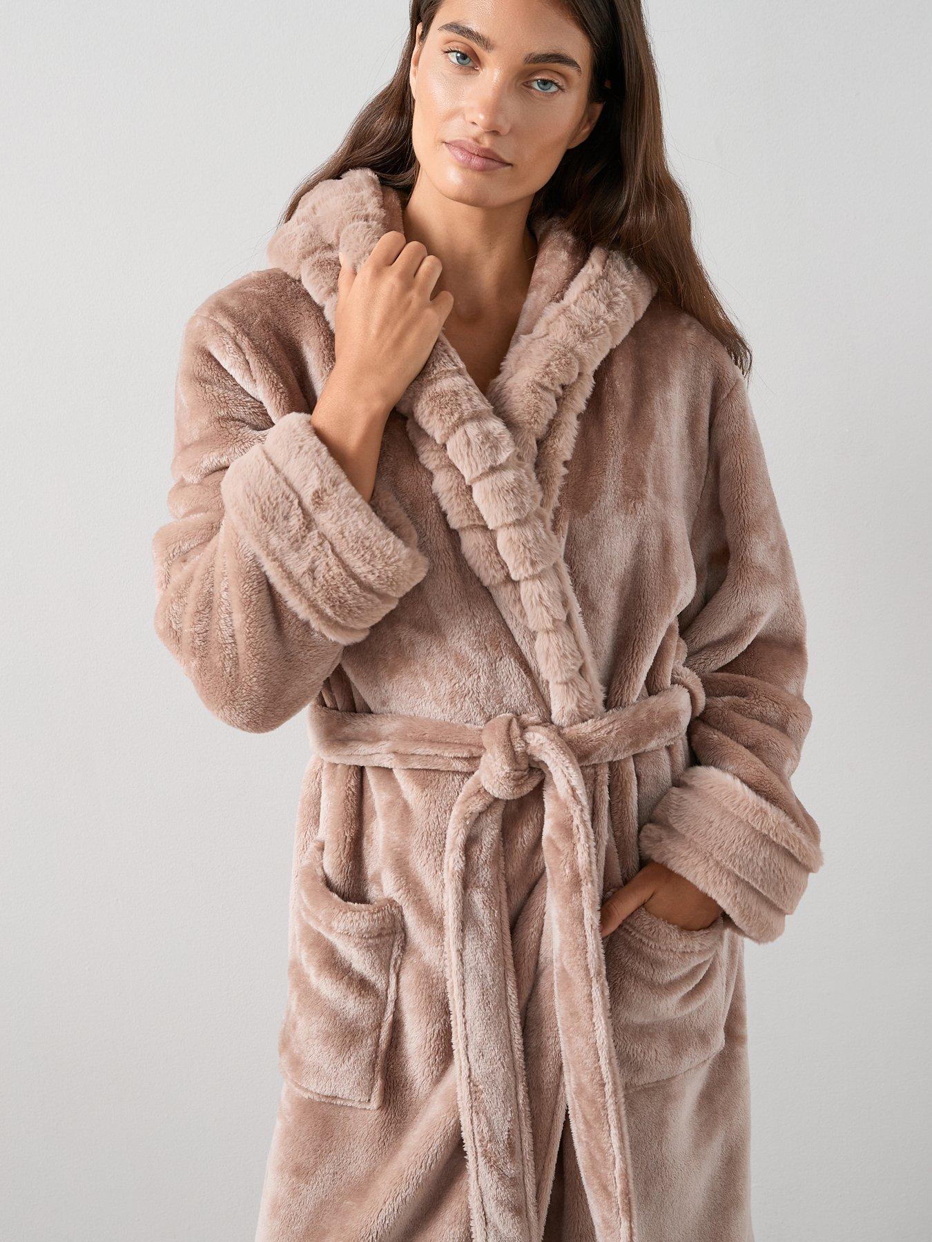 Image 6 of 6 of V by Very Plush Hooded Dressing Gown - Brown