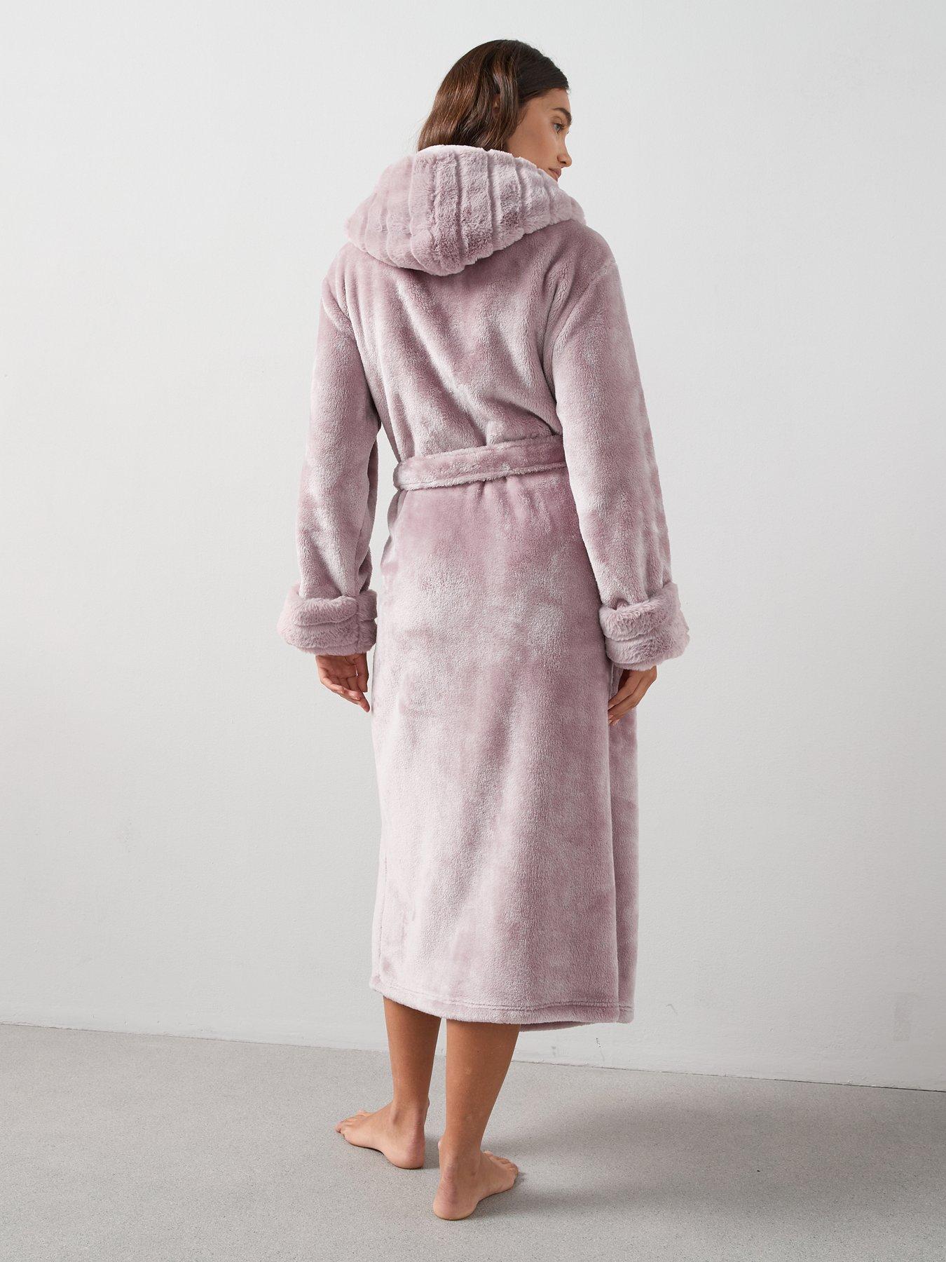 Image 2 of 6 of V by Very Plush Hooded Dressing Gown - Pink
