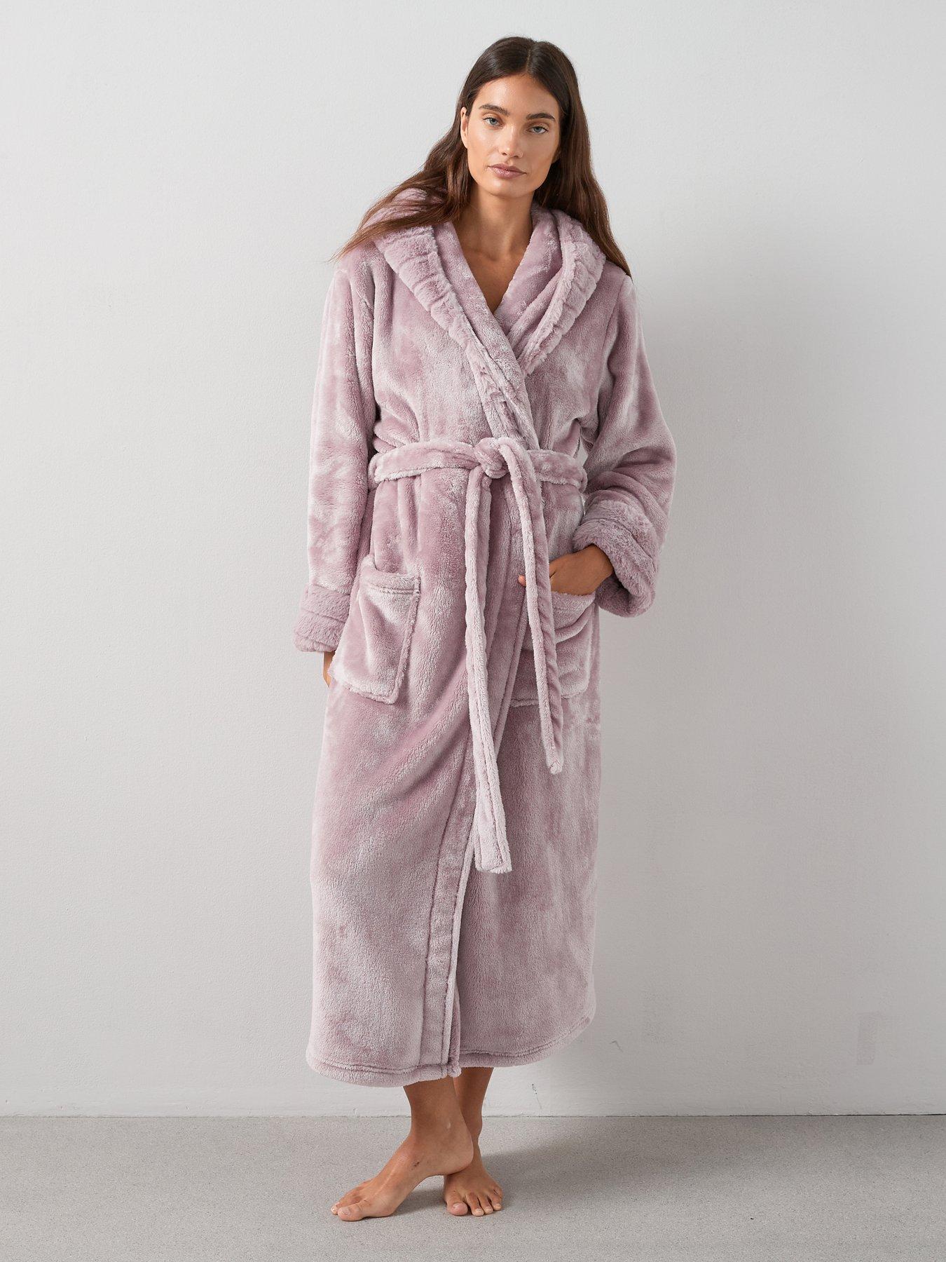 Image 3 of 6 of V by Very Plush Hooded Dressing Gown - Pink
