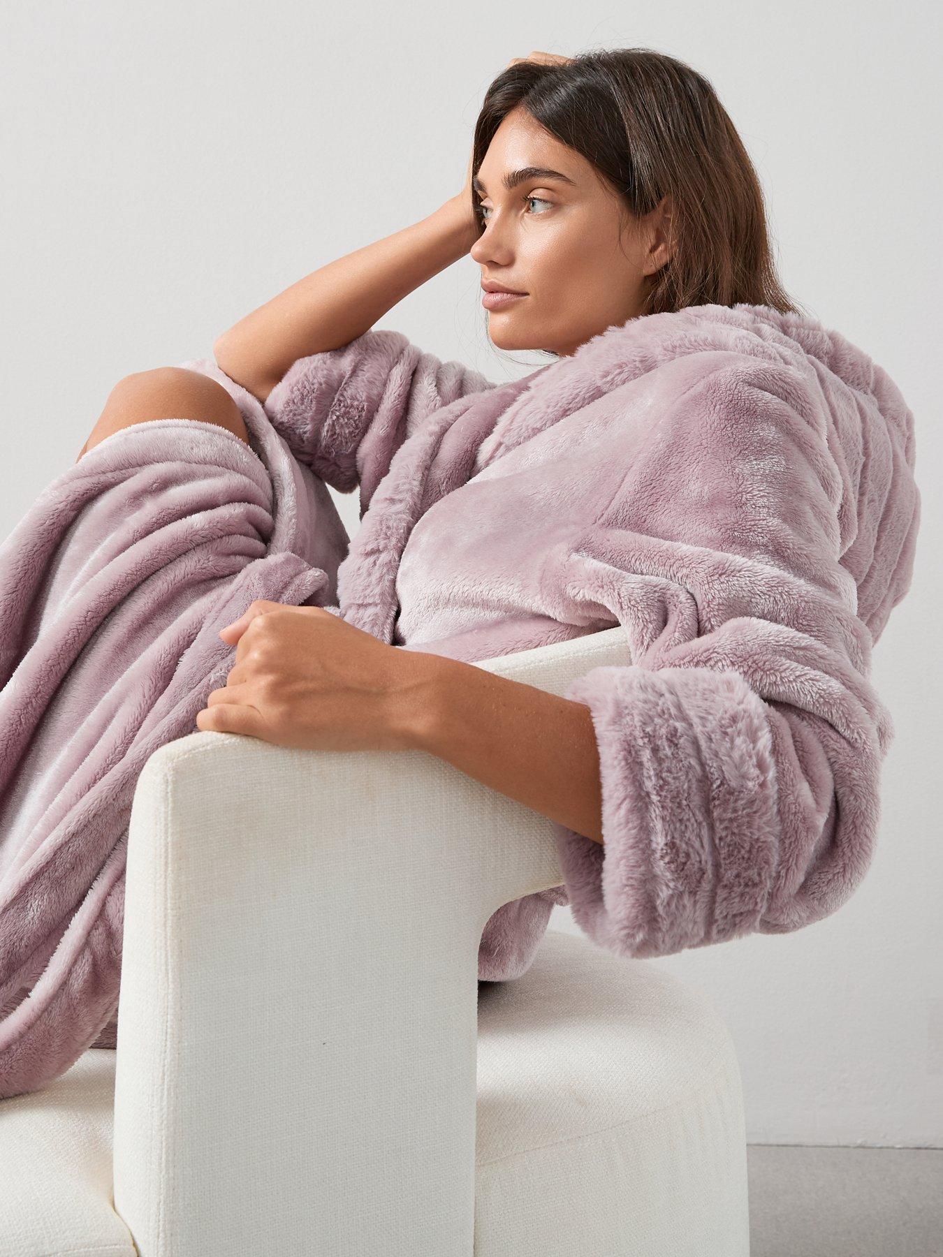 Image 4 of 6 of V by Very Plush Hooded Dressing Gown - Pink