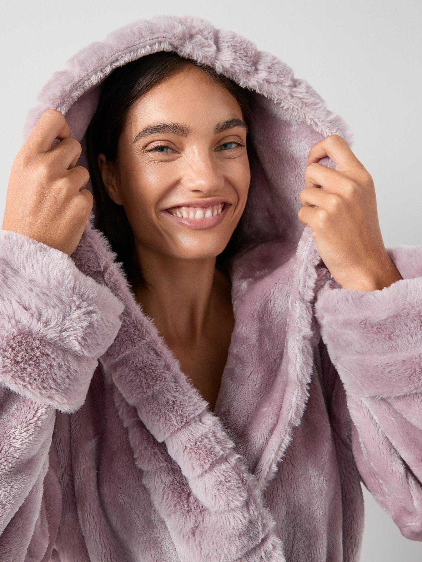 Image 6 of 6 of V by Very Plush Hooded Dressing Gown - Pink