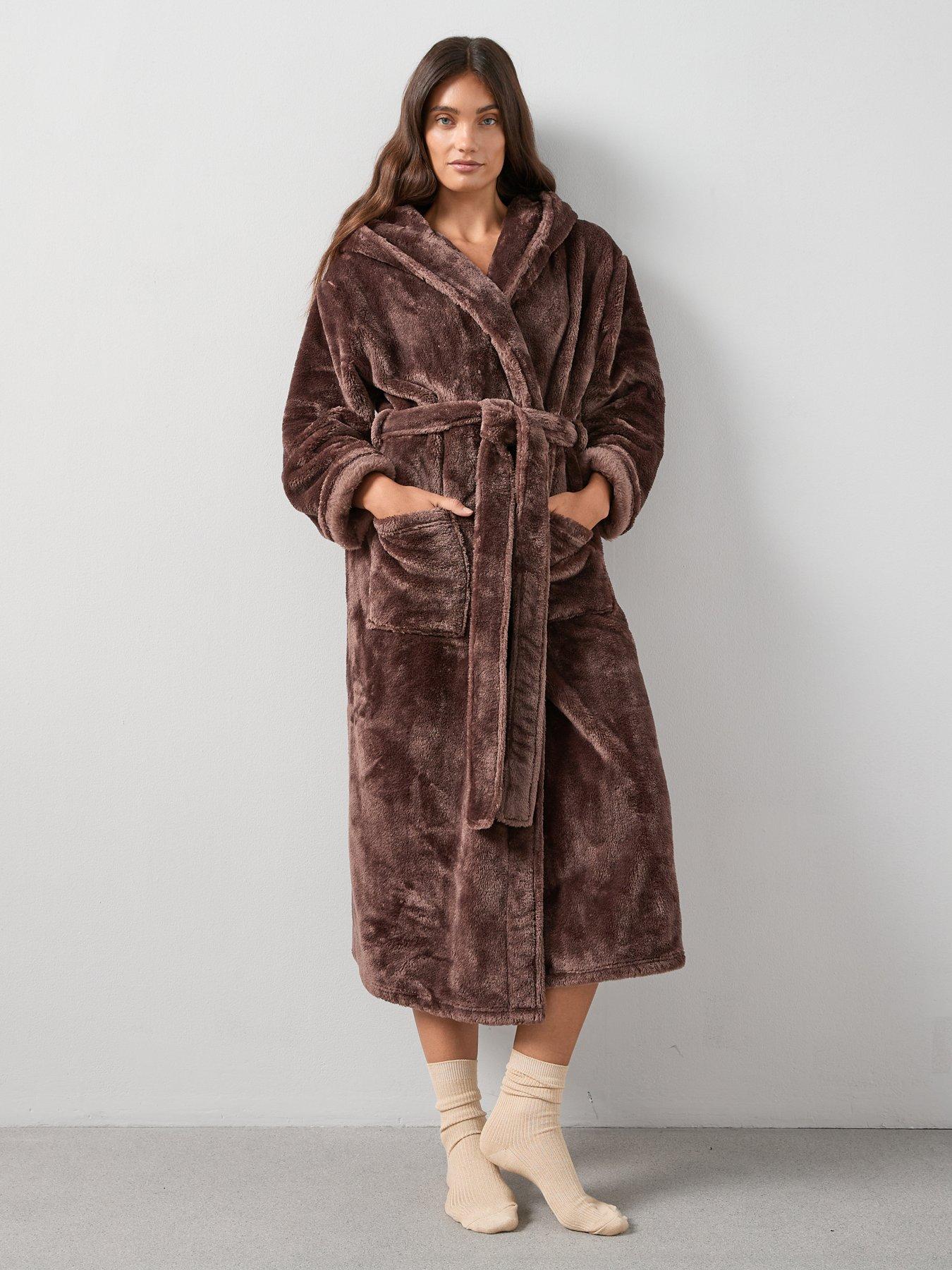 undefined Wellsoft Longline Hooded Dressing Gown - Brown