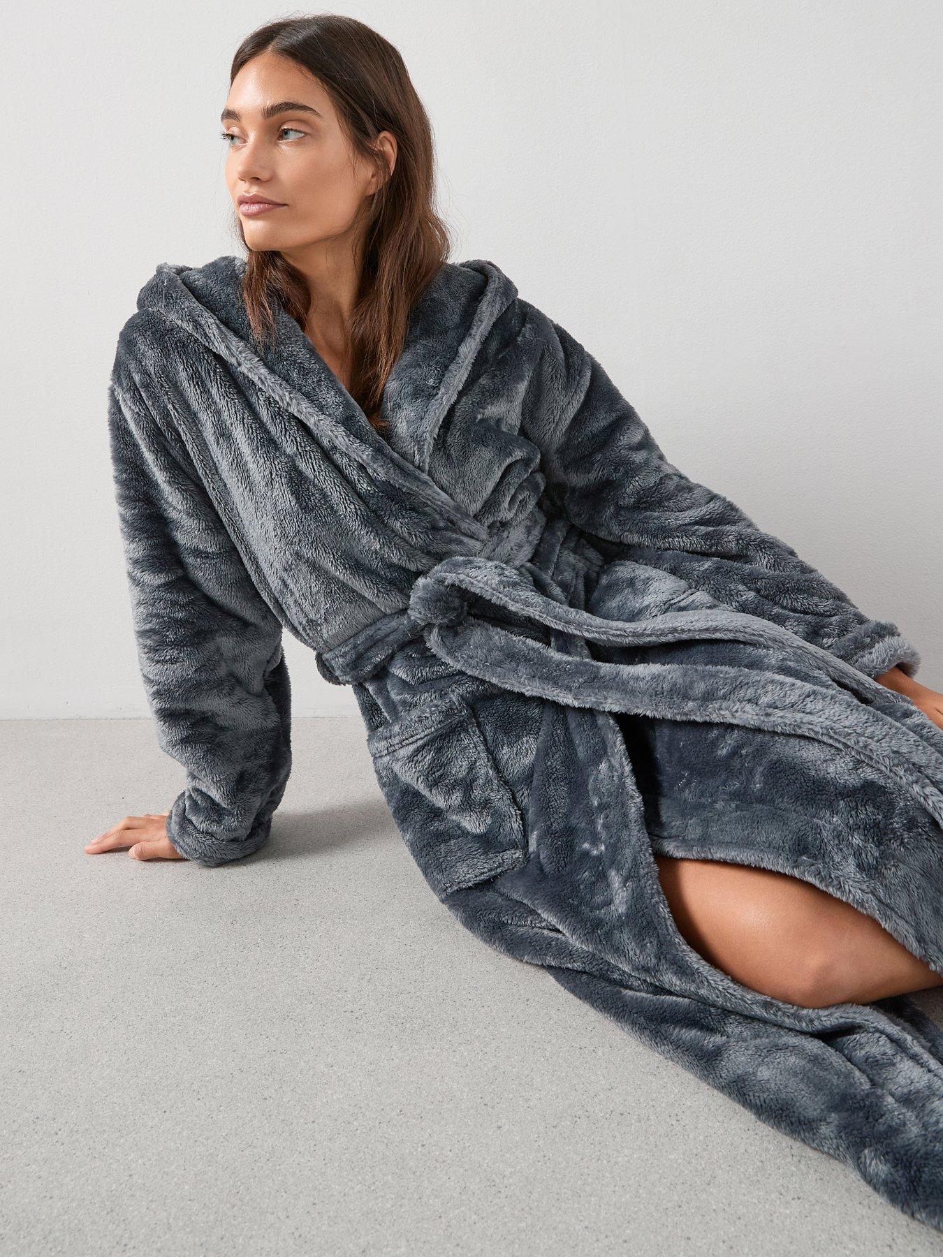 V by Very Wellsoft Longline Hooded Dressing Gown - Charcoal