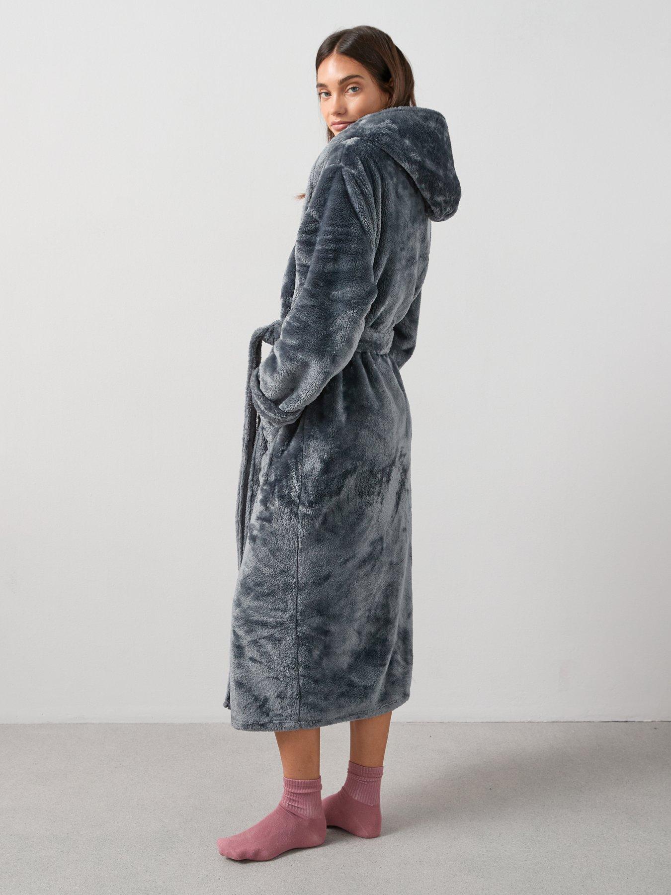Image 2 of 6 of V by Very Wellsoft Longline Hooded Dressing Gown - Charcoal