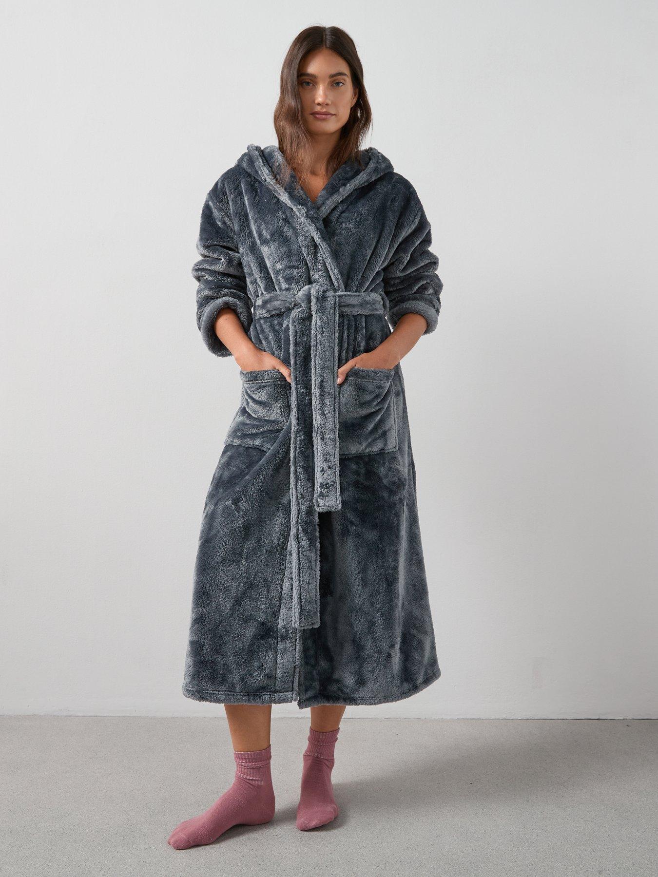 Image 3 of 6 of V by Very Wellsoft Longline Hooded Dressing Gown - Charcoal