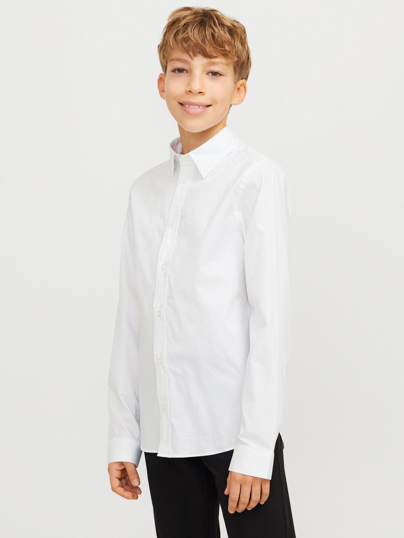 Jack & Jones Junior Boys Axel Stretch Long Sleeve Shirt - White