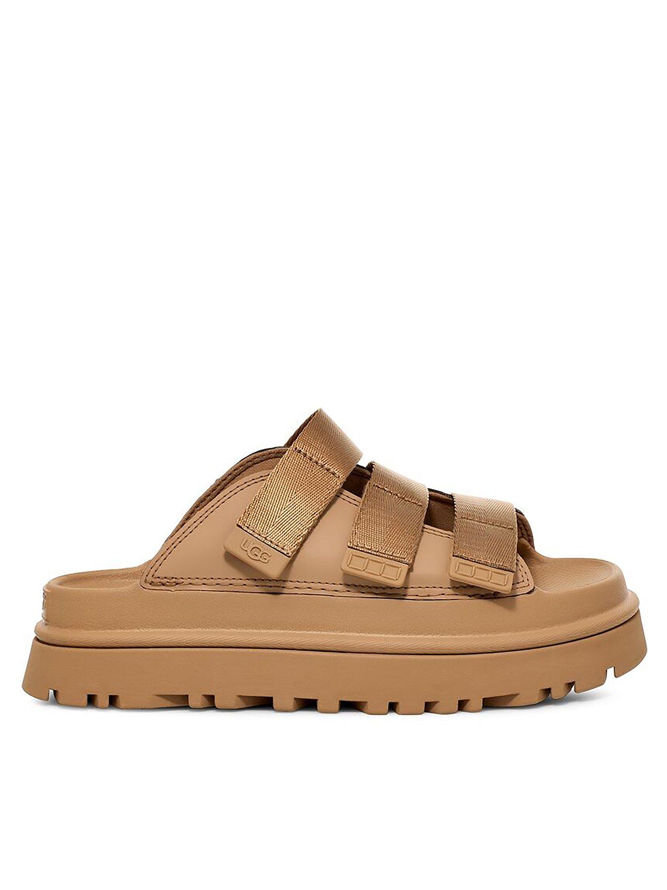 front image of ugg-w-goldenglow-slide-dark-sand