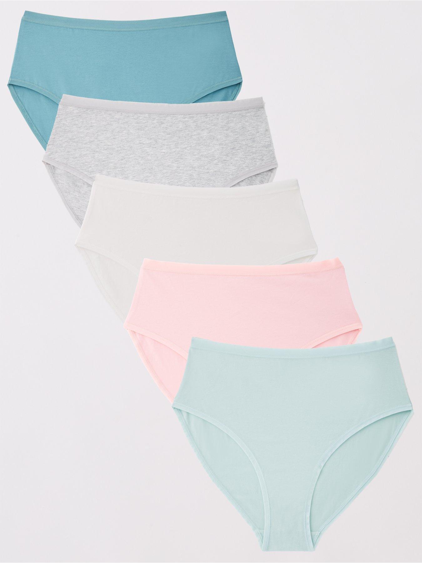 undefined 5Pk Plain Cotton Full High Waisted Briefs - Multi