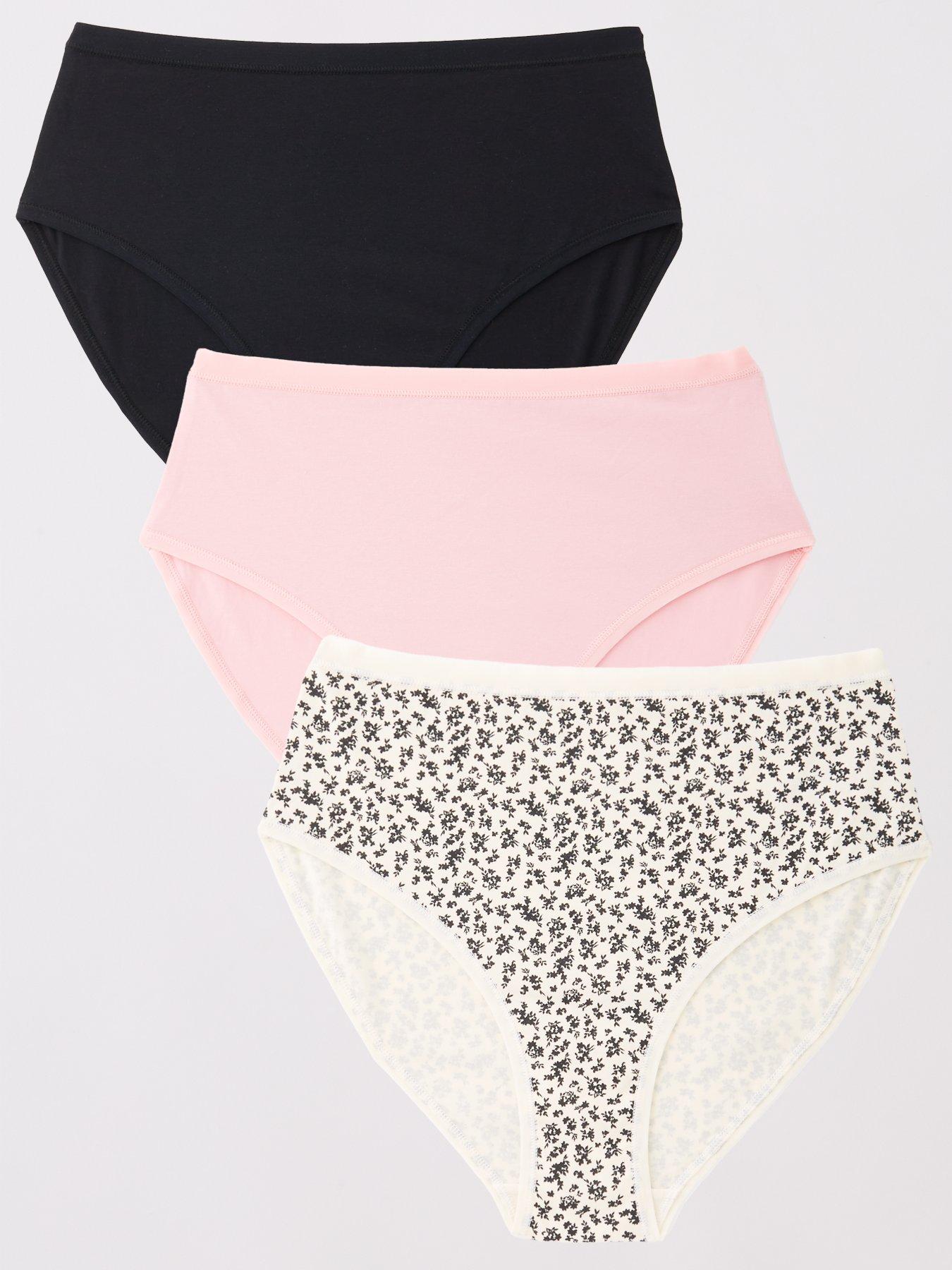 Everyday 3 Pack Cotton Plain And Printed Full High Waisted Briefs - Multi