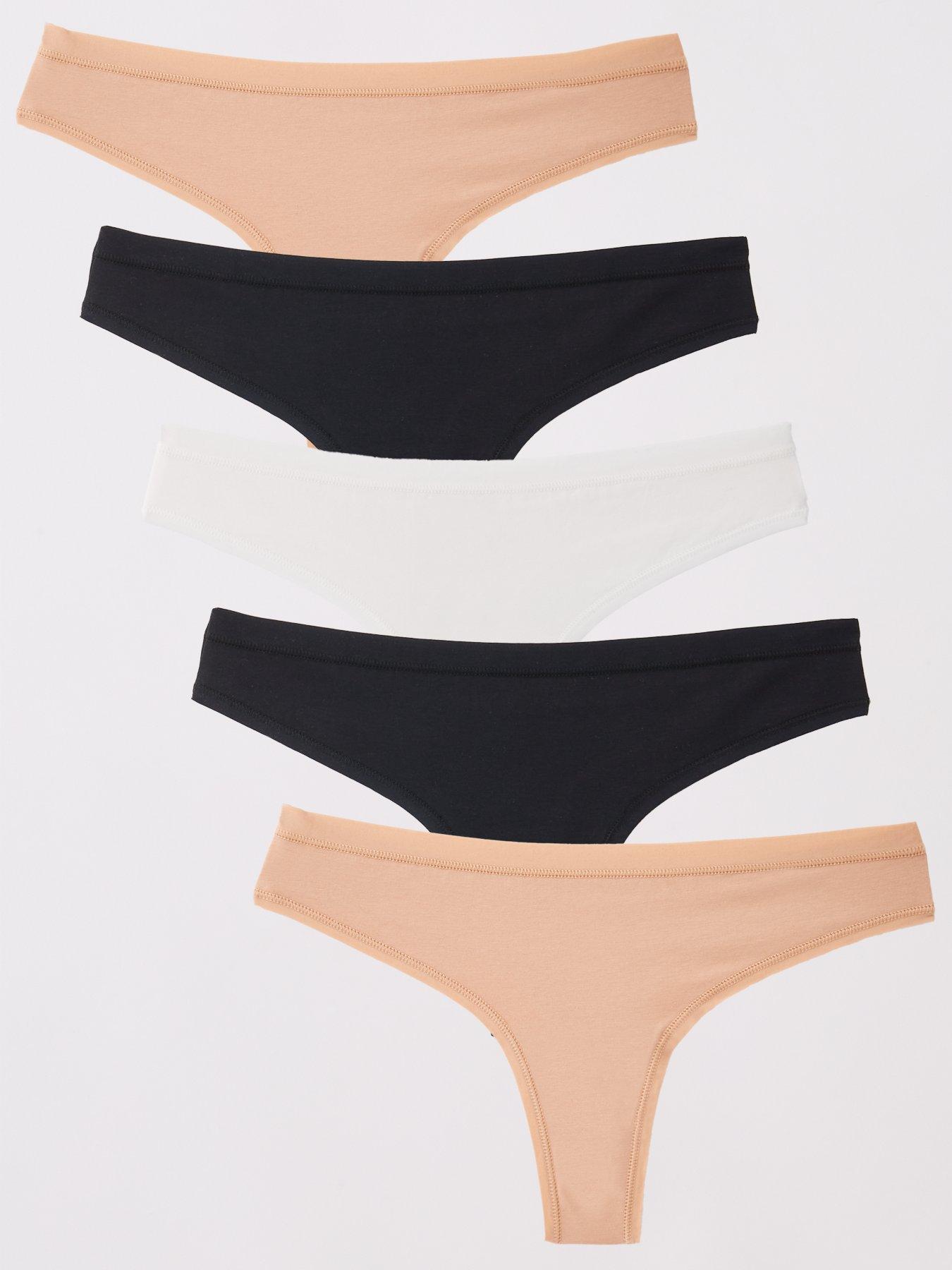 front image of everyday-5pk-plain-cotton-thongs-multi