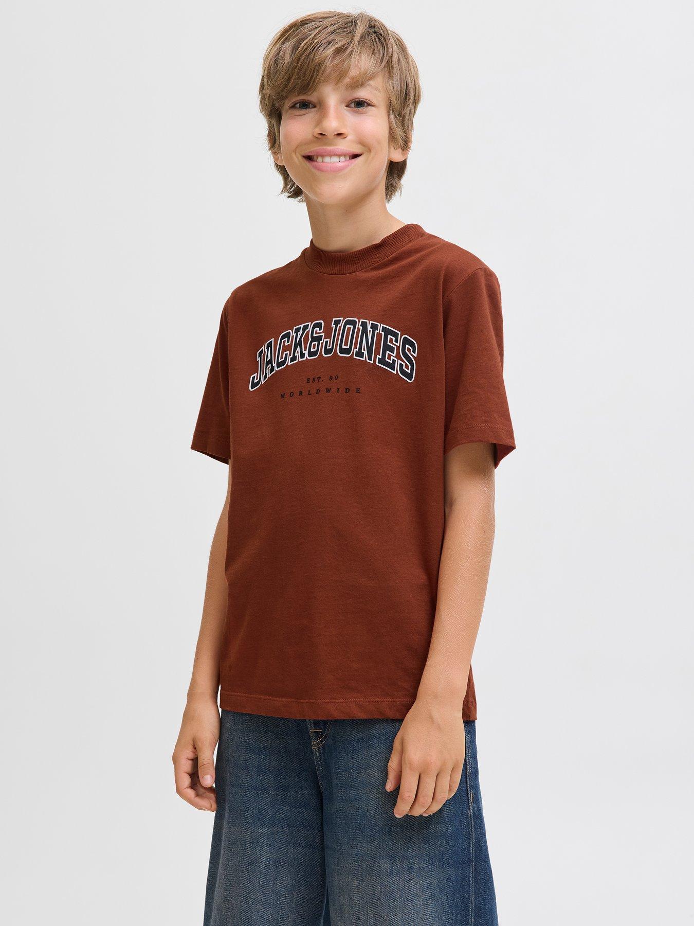 Jack & Jones Junior Boys Caleb Varsity Short Sleeve Tshirt - Orange