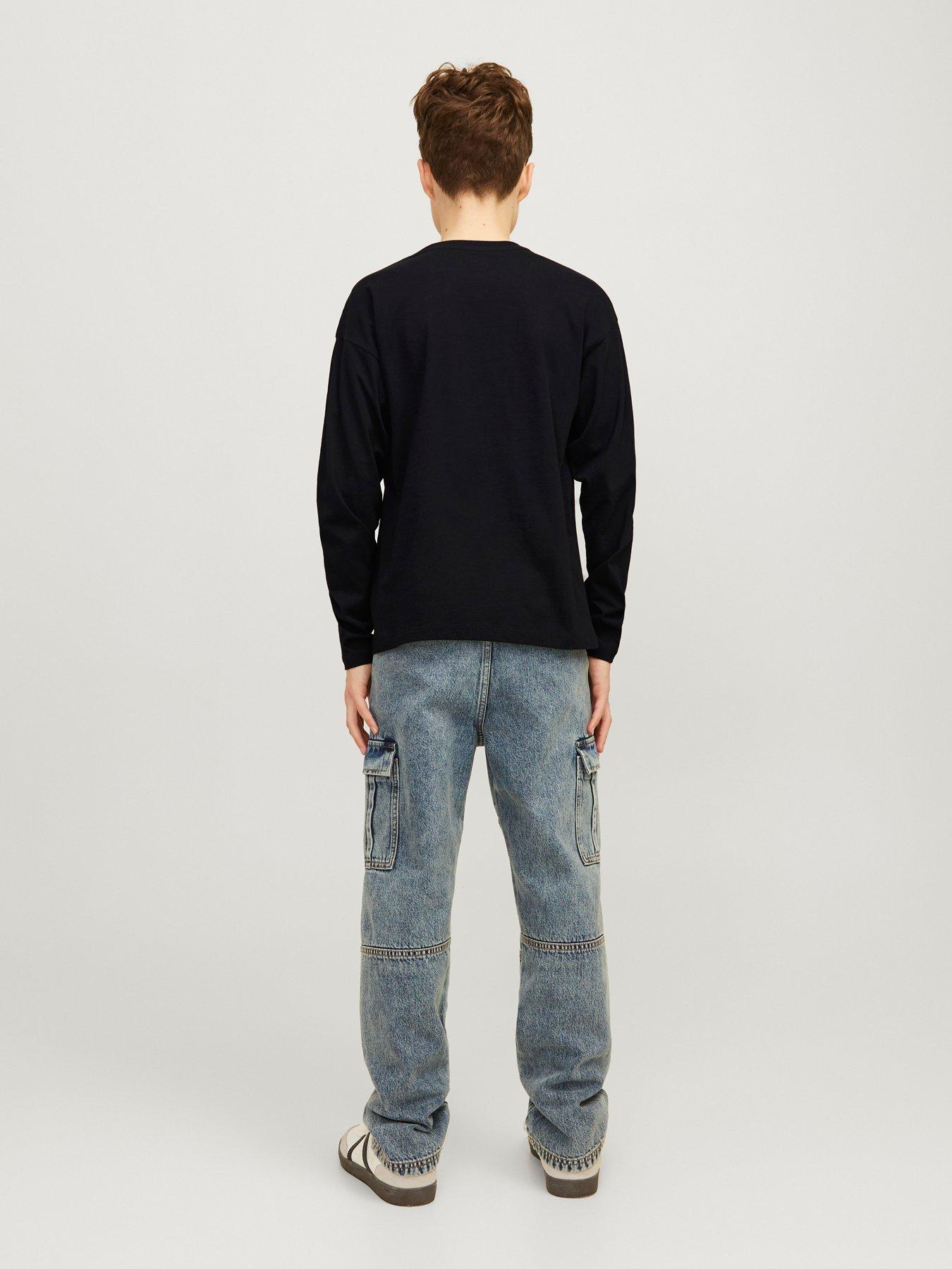 Image 2 of 5 of Jack & Jones Junior Boys Caleb Varsity Long Sleeve T-Shirt - Black