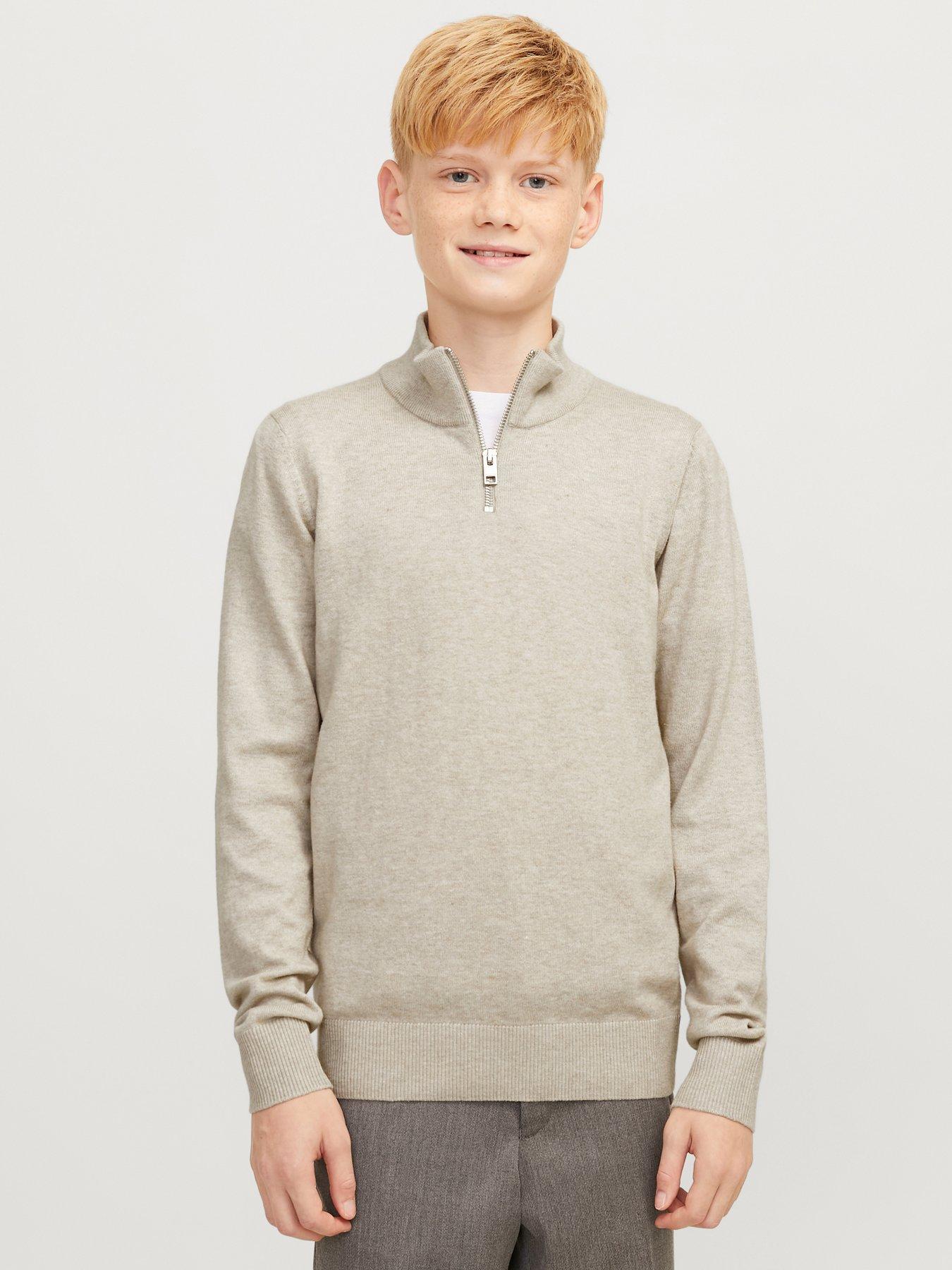 undefined Boys 1/2 Zip Knitted Jumper - Oatmeal Melange
