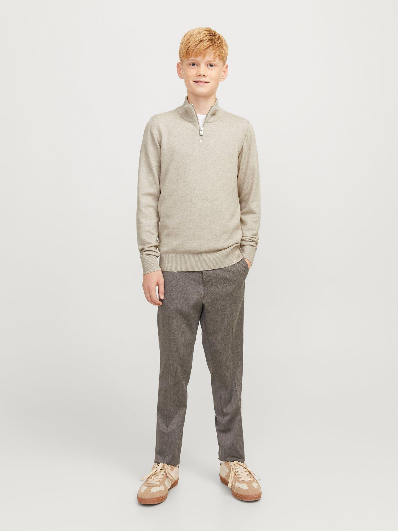 Image 3 of 6 of Jack & Jones Junior Boys 1Quarter Zip Knitted Jumper - Oatmeal Melange - Beige