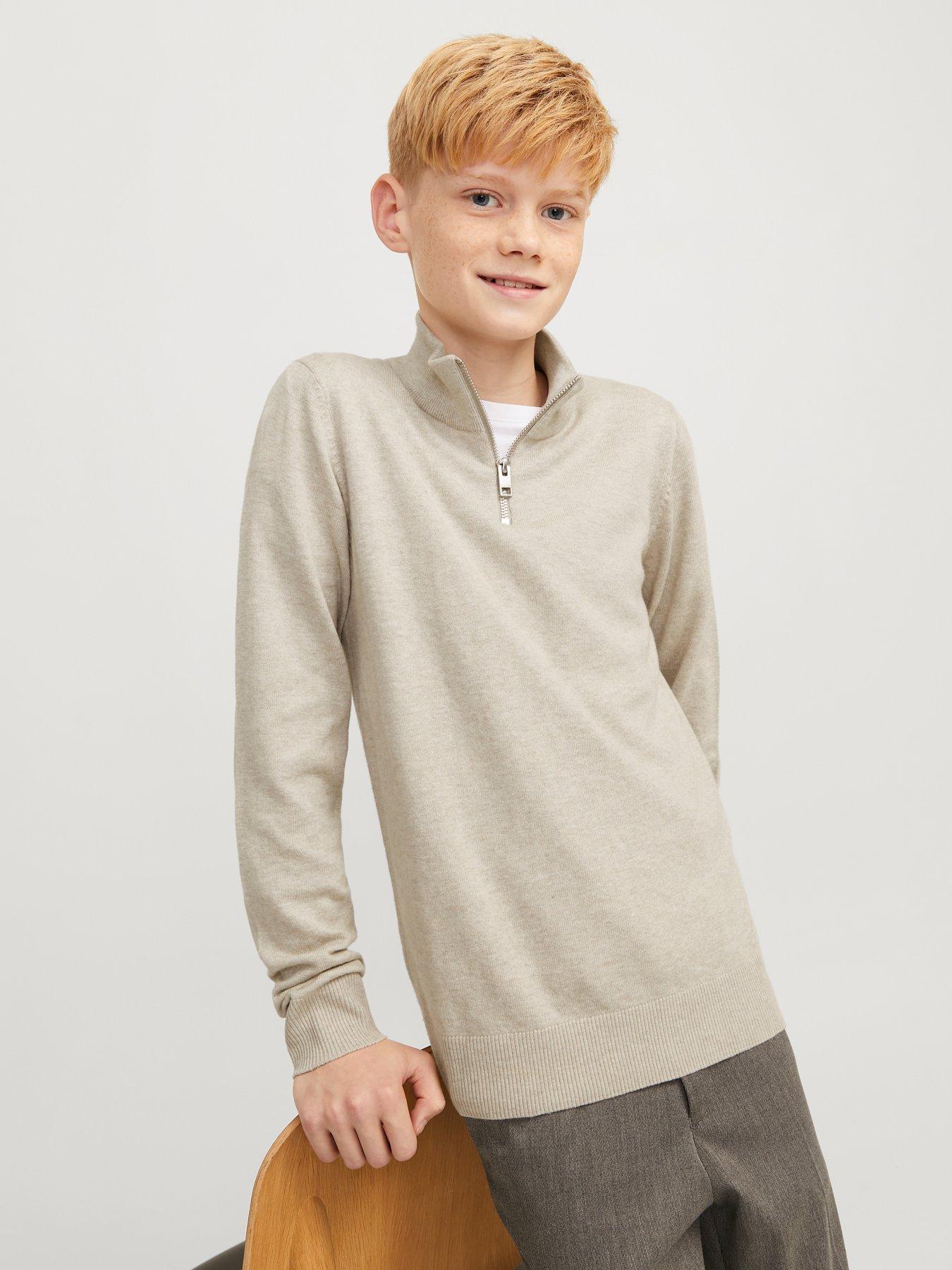 Image 4 of 6 of Jack & Jones Junior Boys 1Quarter Zip Knitted Jumper - Oatmeal Melange - Beige