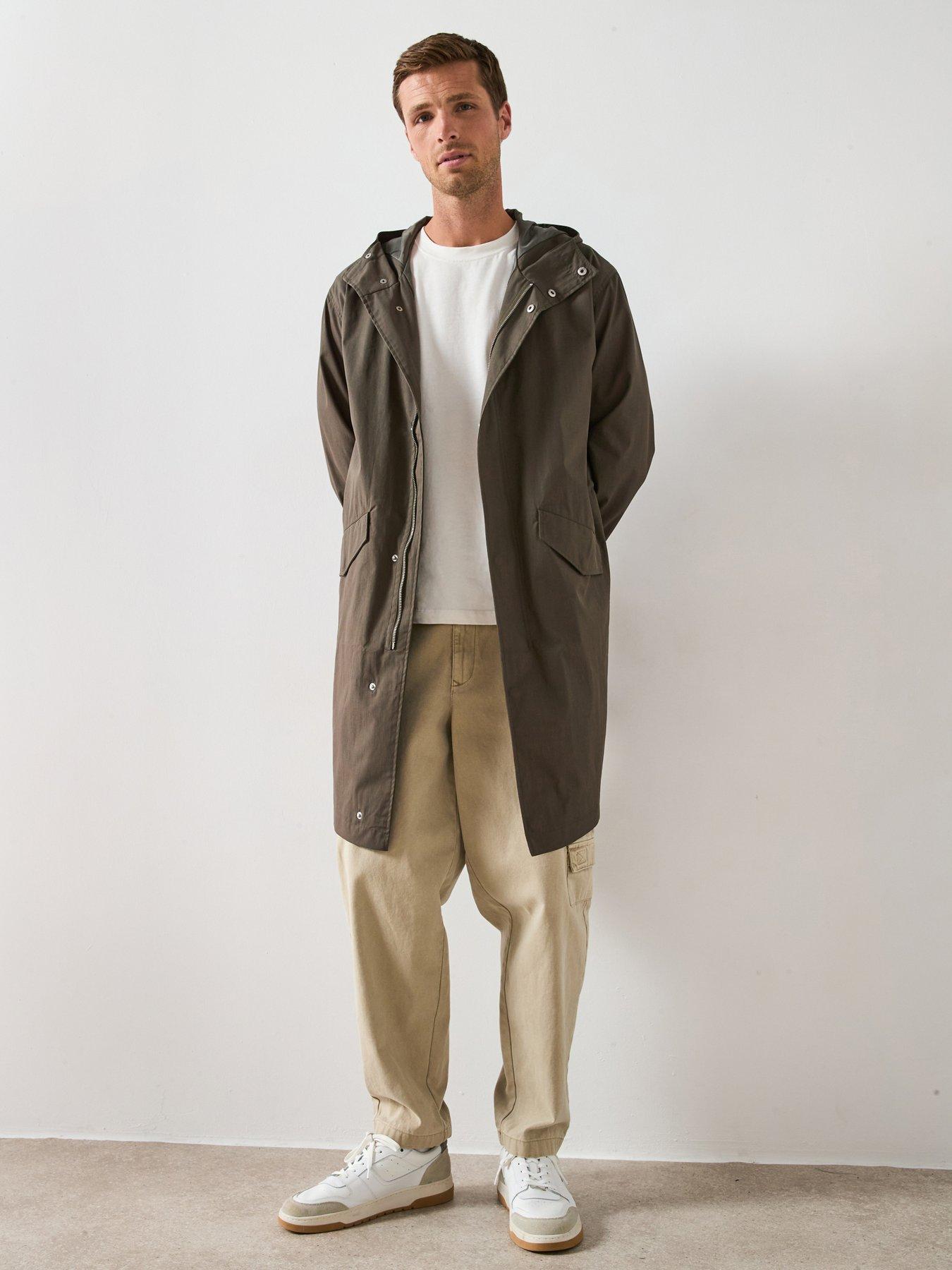  image of very-man-longline-hooded-parka-jacket-khaki