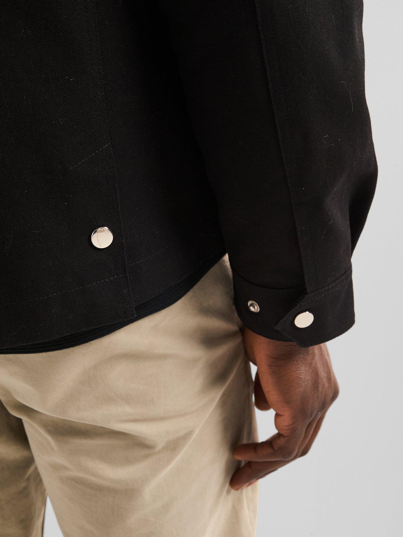 Image 5 of 6 of Very Man Canvas Barn Jacket With Cord Collar - Black