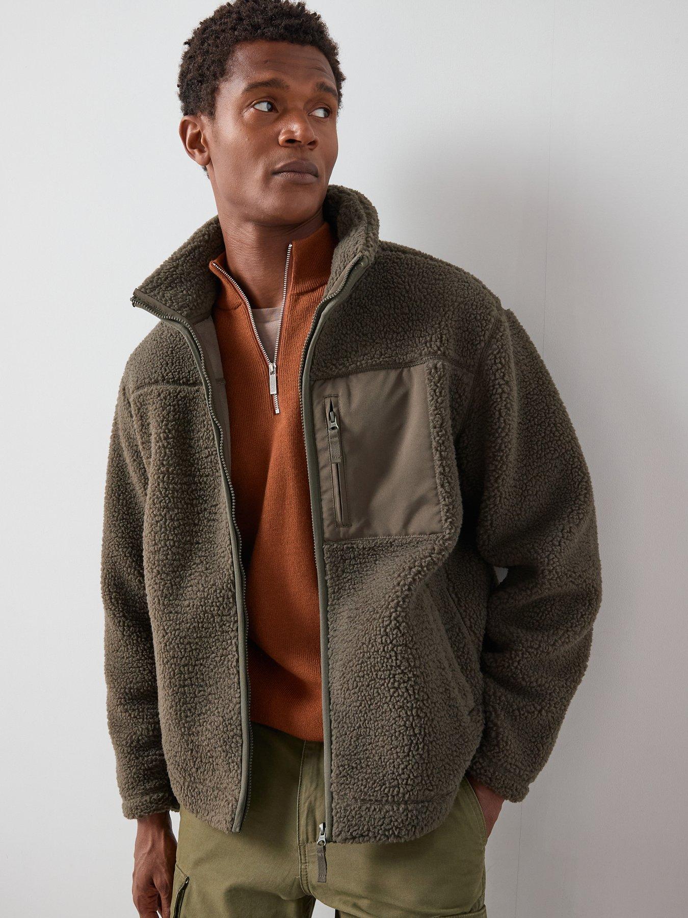 Image 1 of 7 of The Very Collection Borg Contrast Jacket - Khaki