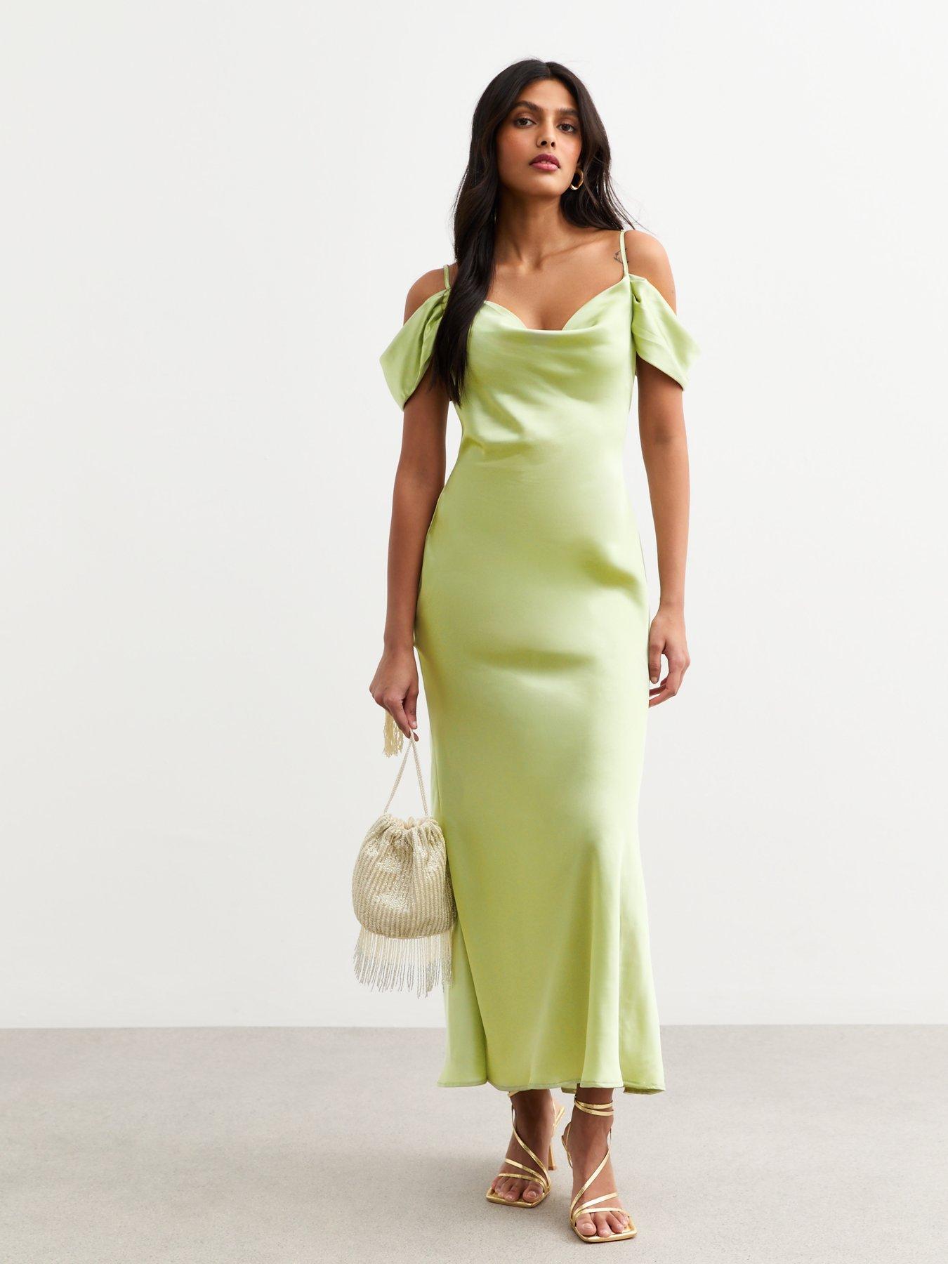 new-look-light-green-satin-bardot-midaxi-dress