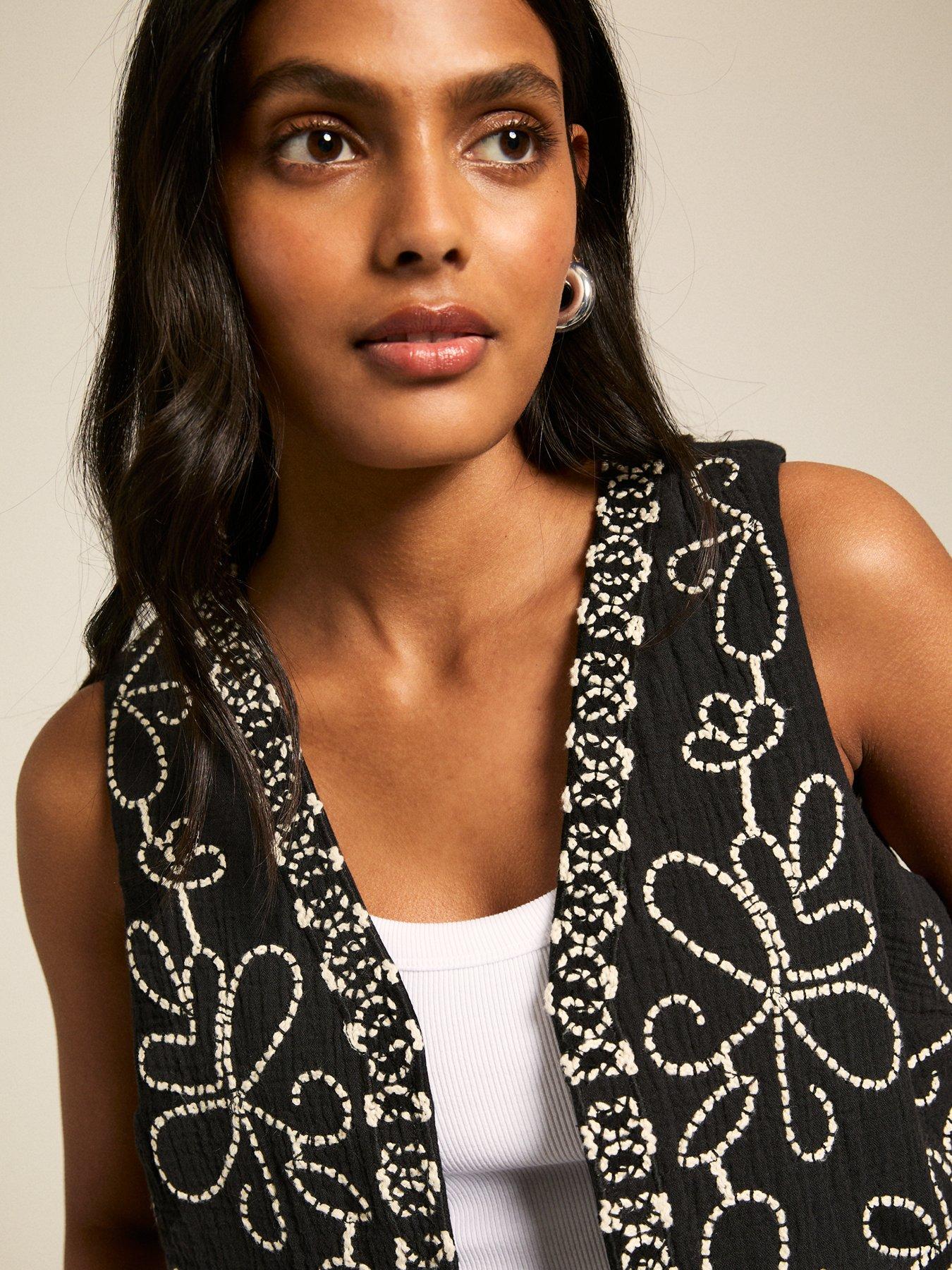  image of new-look-floral-embroidered-waistcoat-black