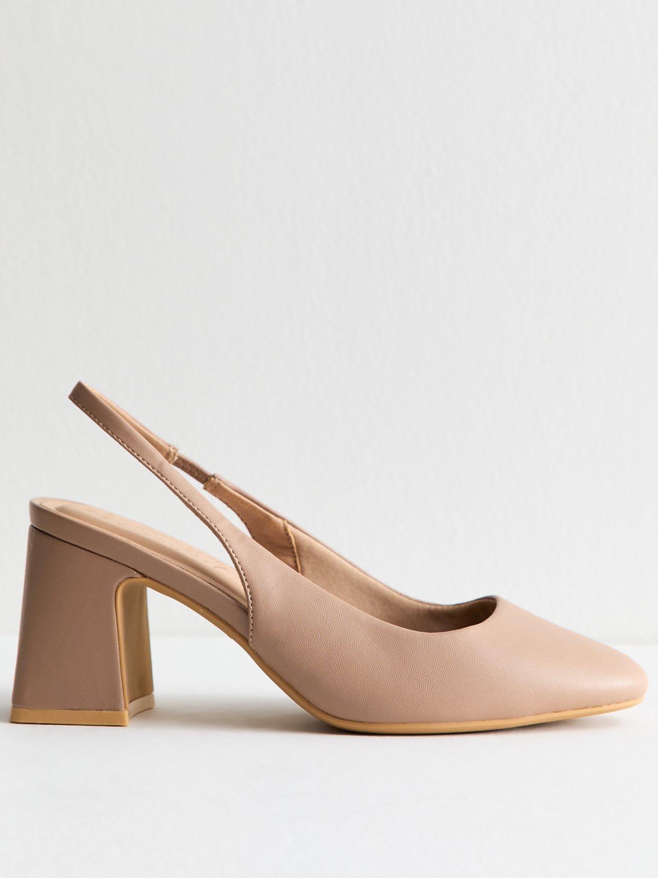  image of new-look-wide-fit-mink-faux-leather-slingback-court-shoes
