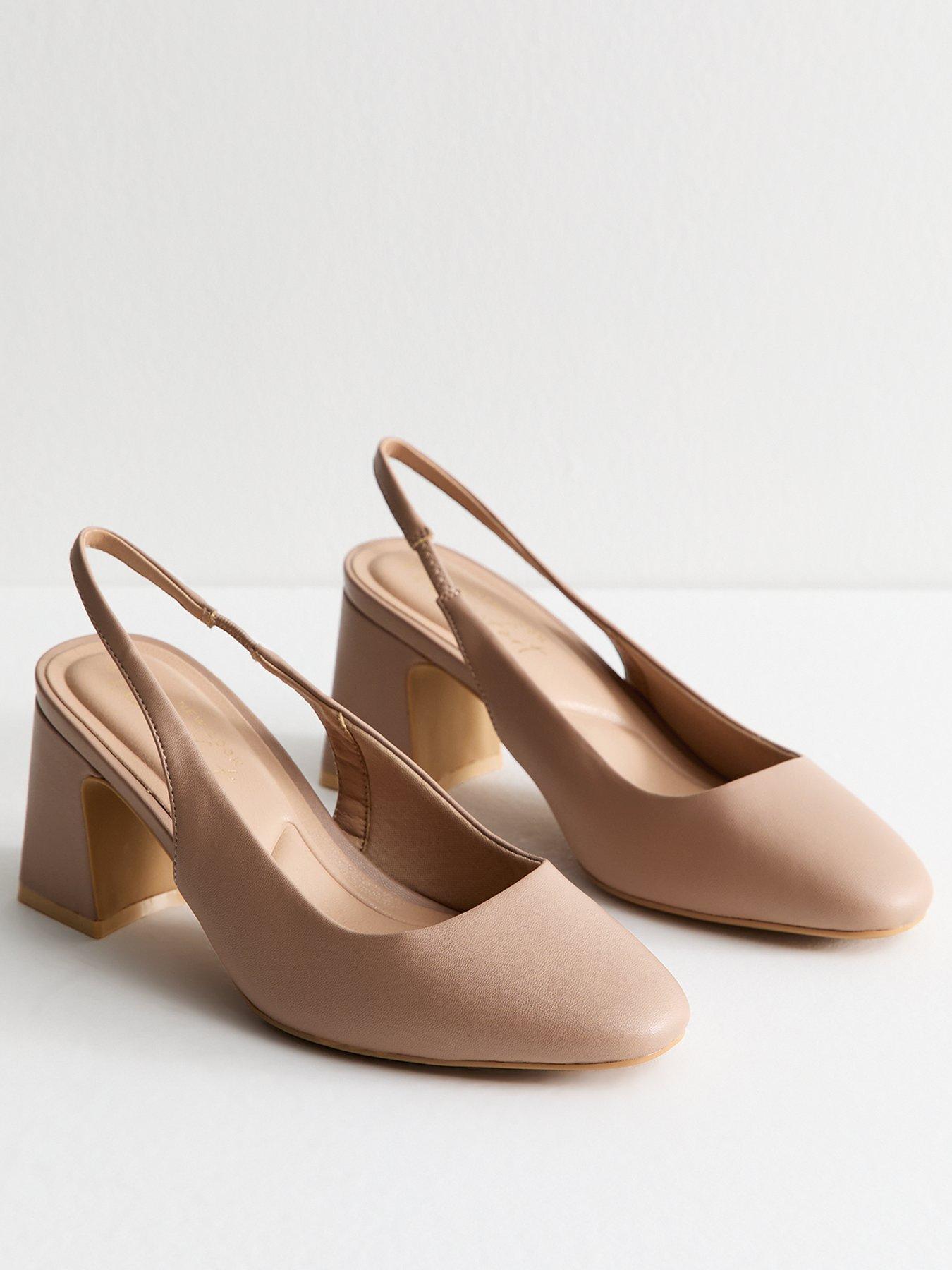  image of new-look-wide-fit-mink-faux-leather-slingback-court-shoes