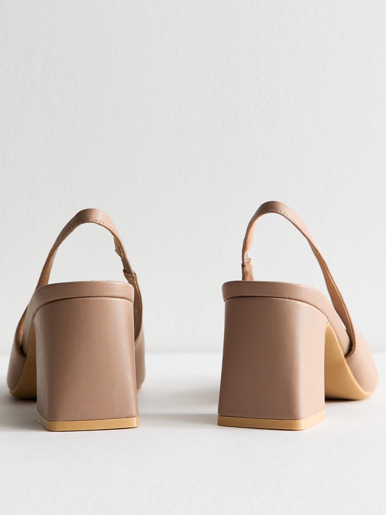  image of new-look-wide-fit-mink-faux-leather-slingback-court-shoes