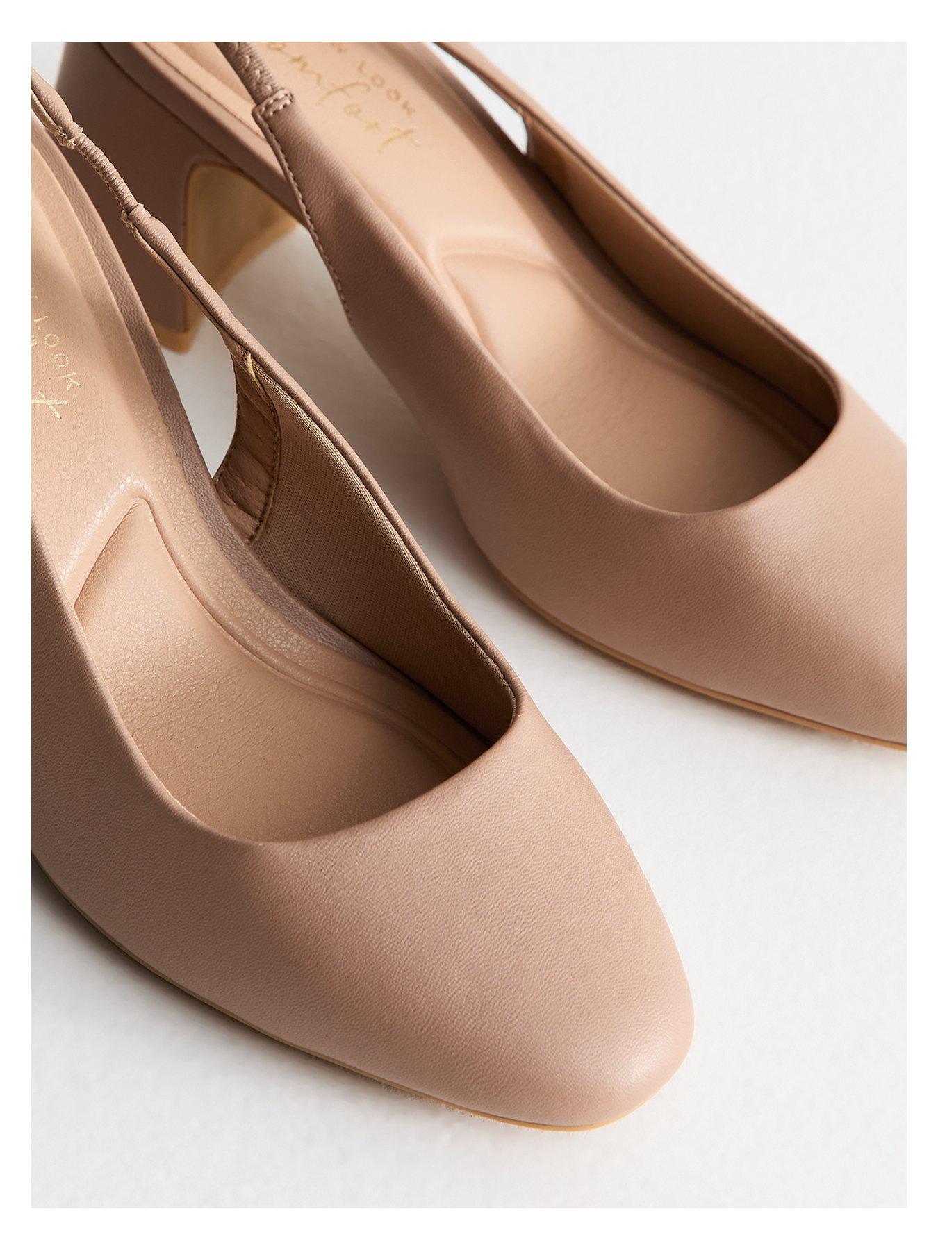  image of new-look-wide-fit-mink-faux-leather-slingback-court-shoes