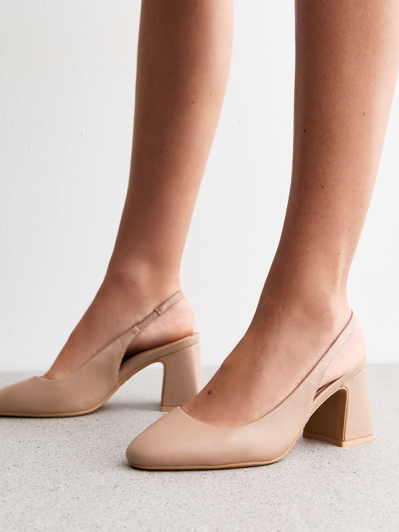  image of new-look-wide-fit-mink-faux-leather-slingback-court-shoes