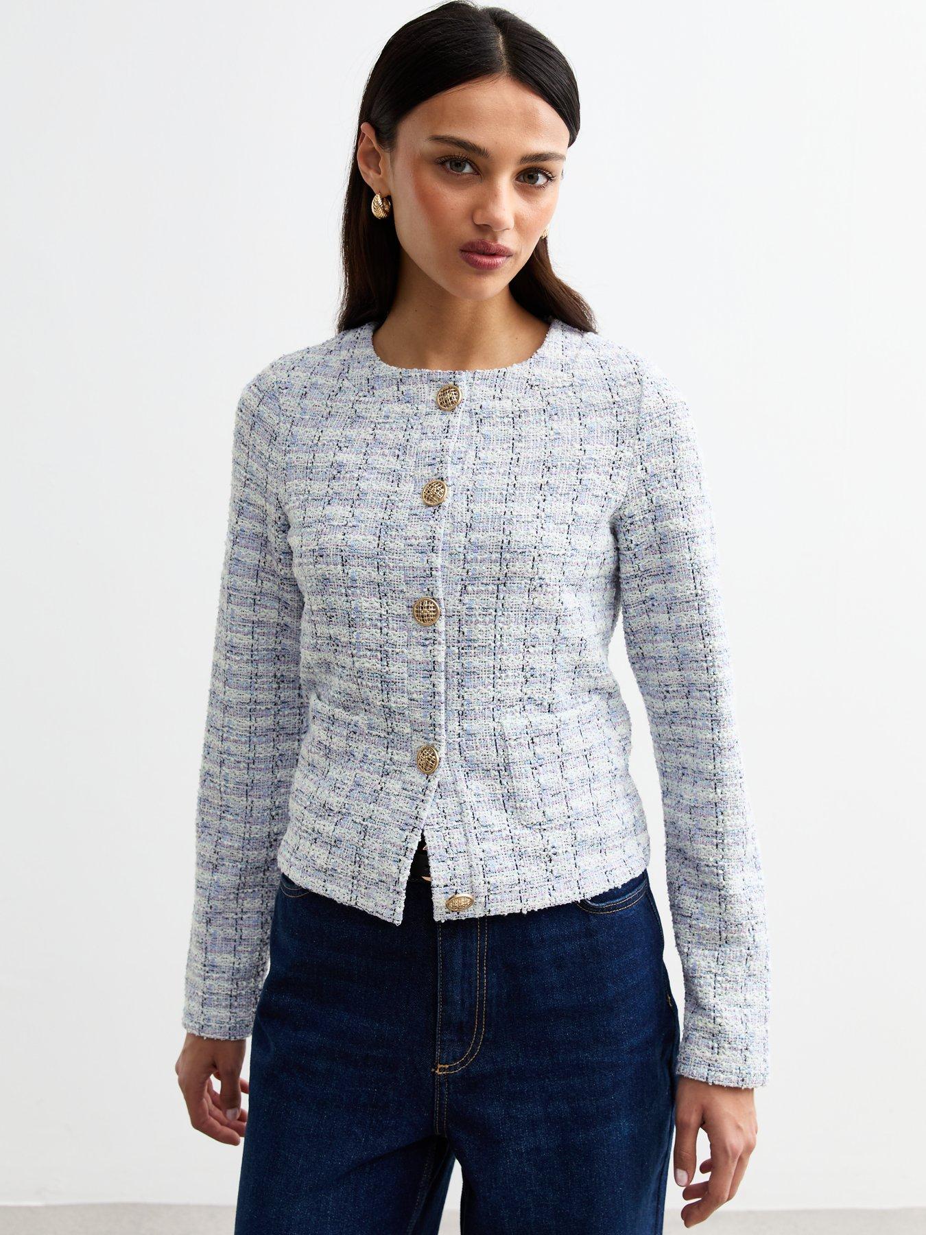  image of new-look-blue-boucle-jersey-cardigan