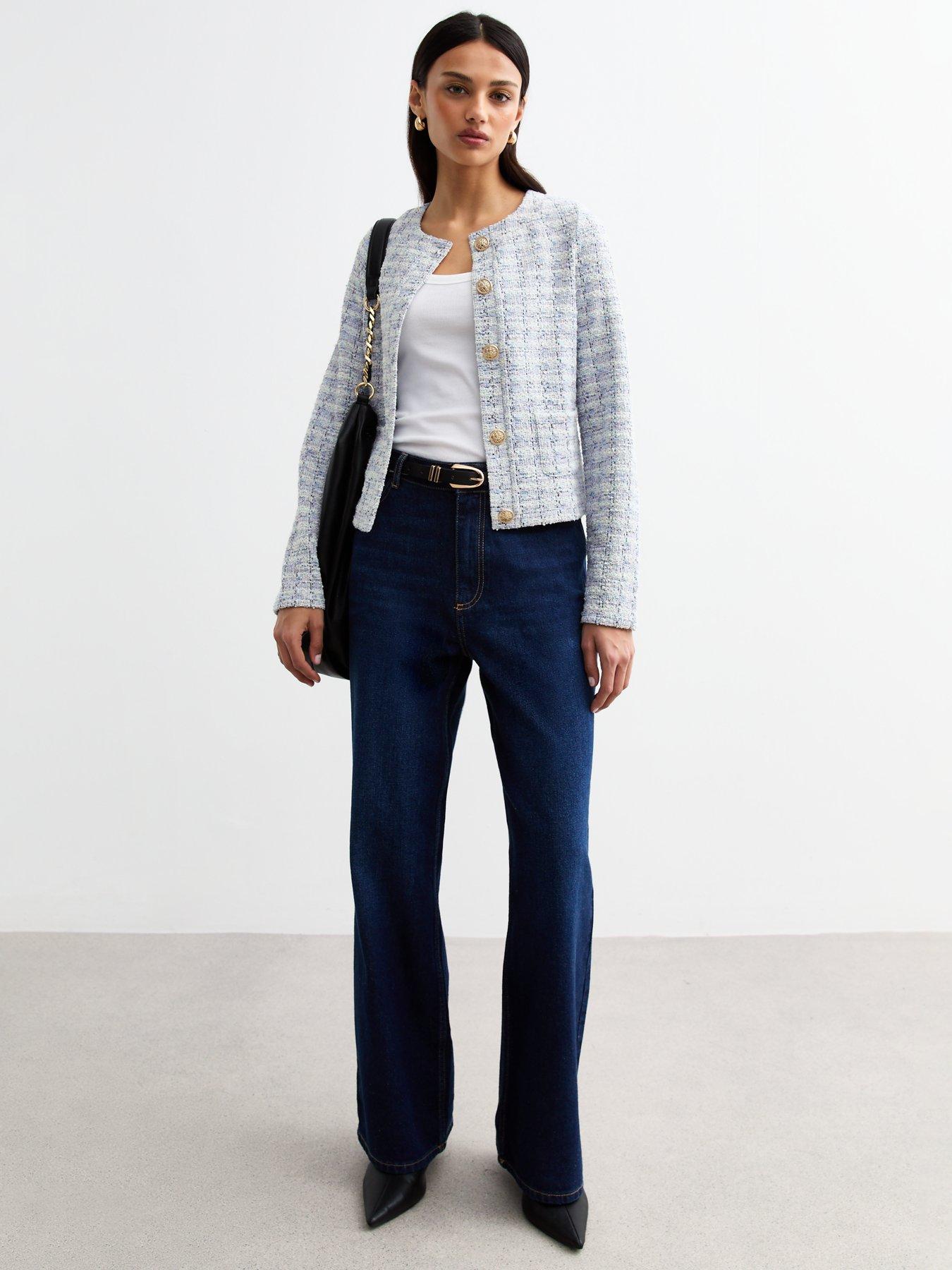  image of new-look-blue-boucle-jersey-cardigan