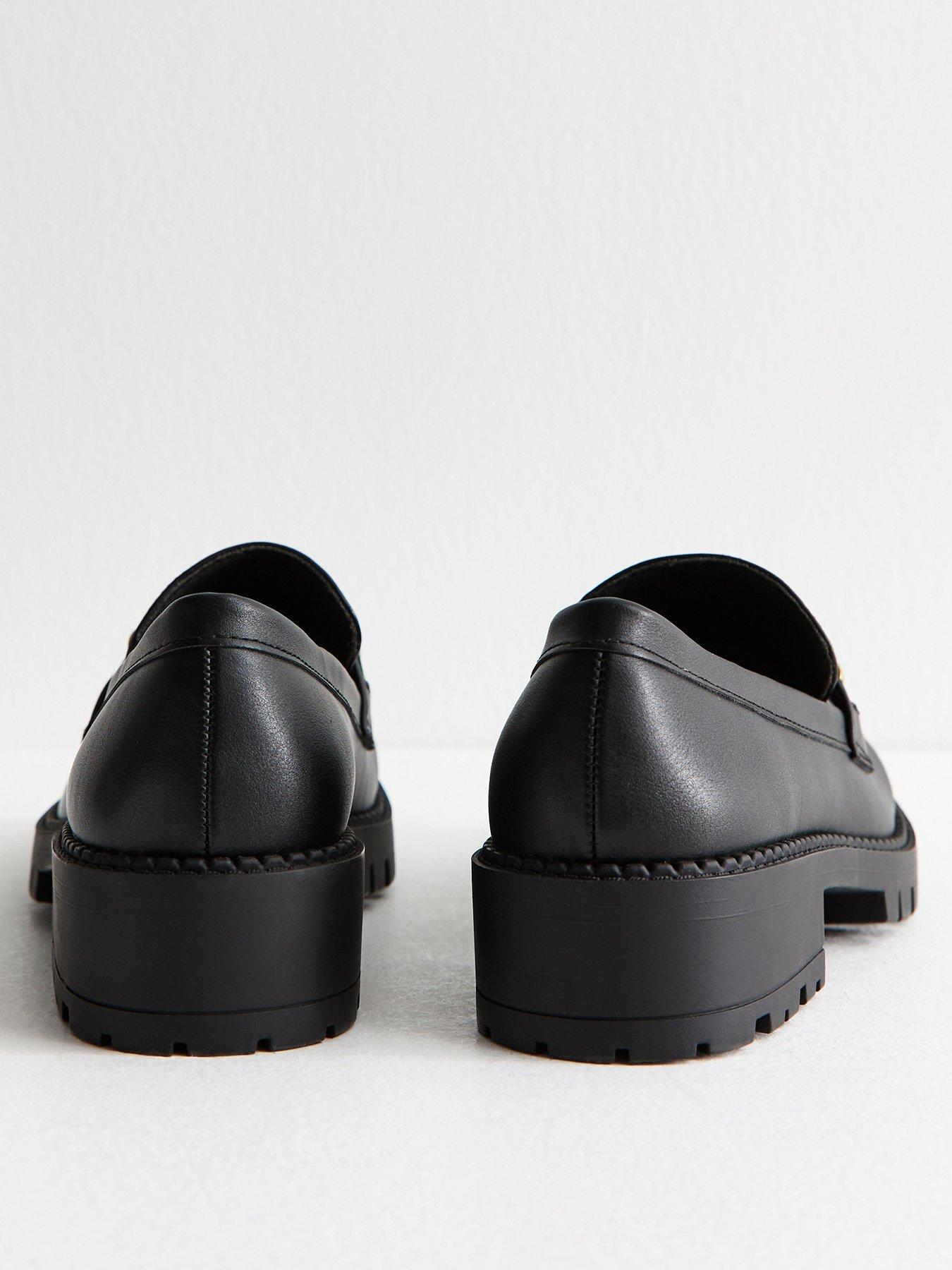  image of new-look-faux-leather-chunky-disc-strap-penny-loafers-black