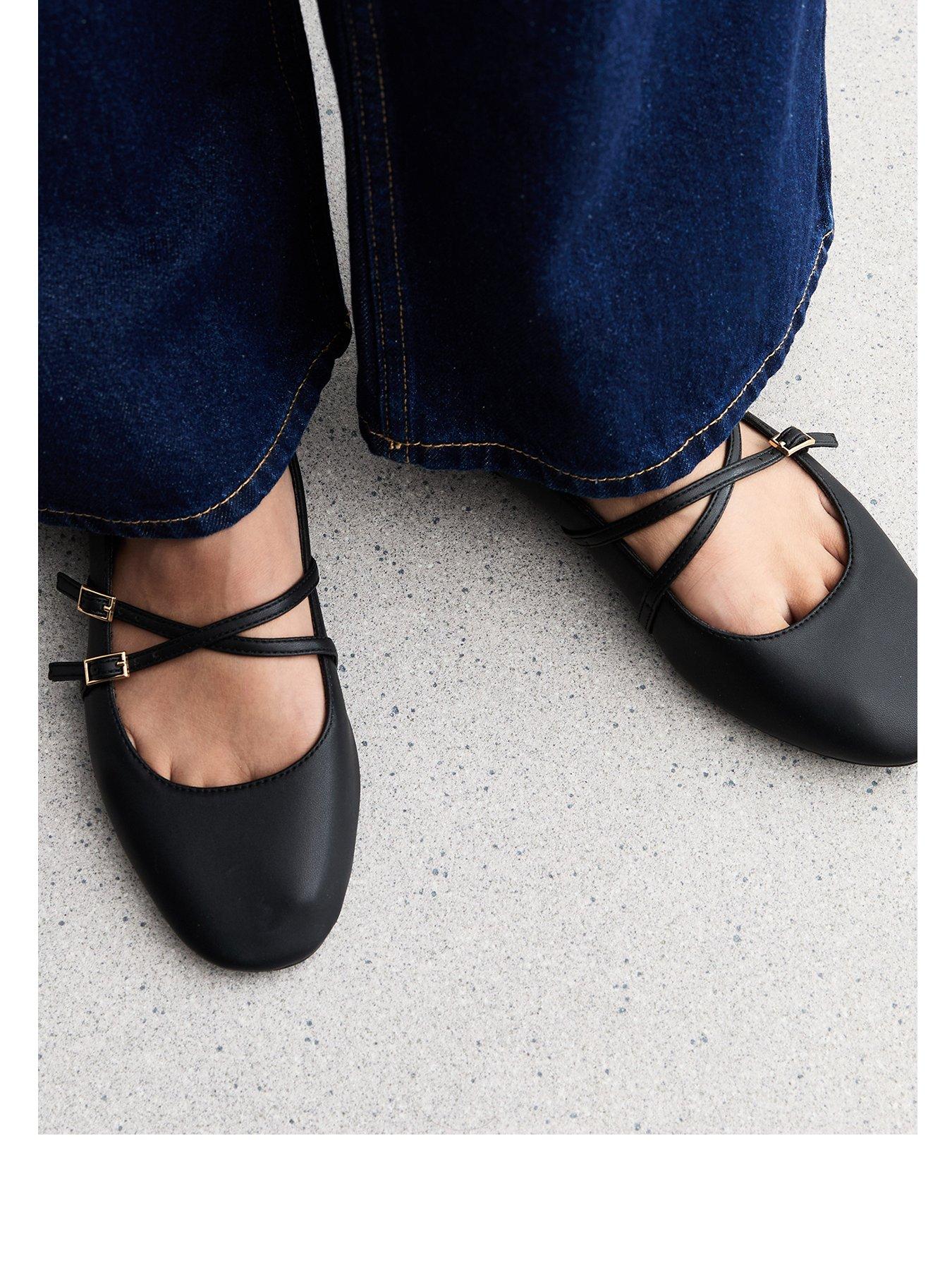  image of new-look-wide-fit-black-faux-leather-ballet-flats