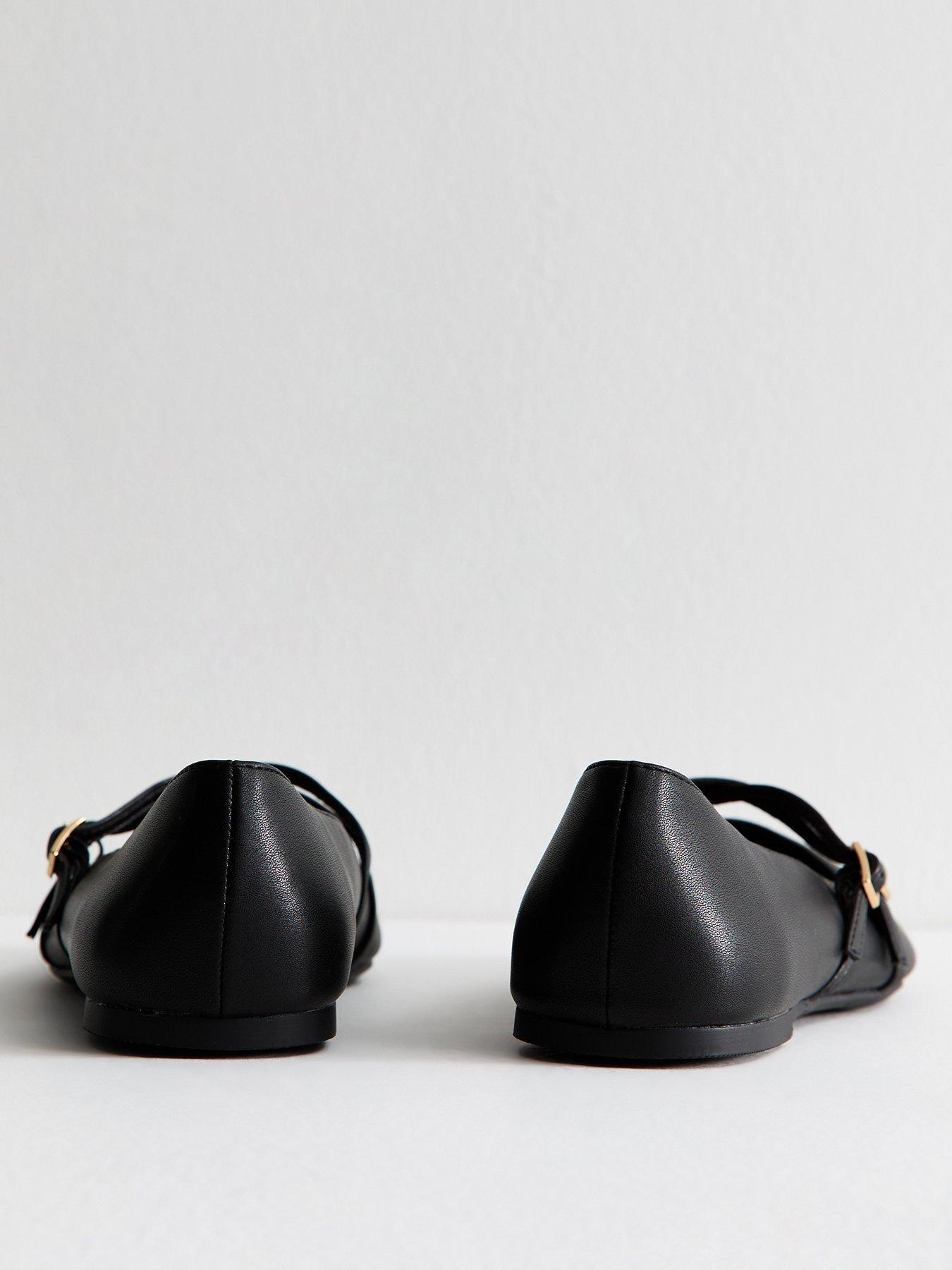  image of new-look-wide-fit-black-faux-leather-ballet-flats