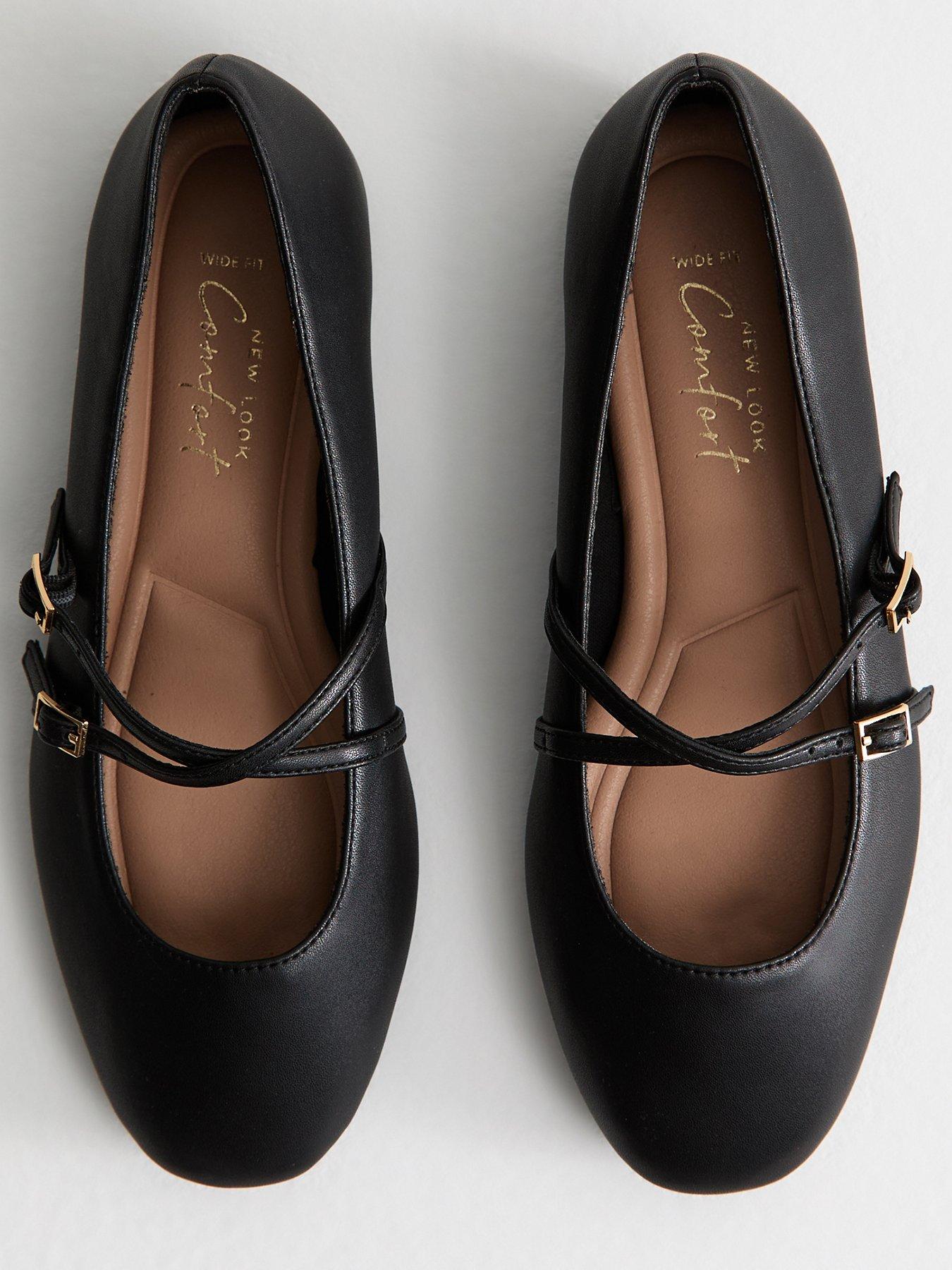  image of new-look-wide-fit-black-faux-leather-ballet-flats