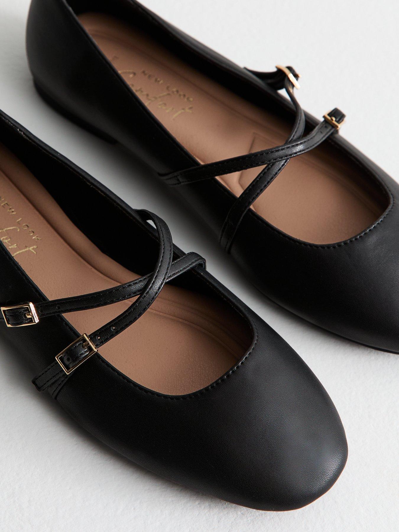  image of new-look-wide-fit-black-faux-leather-ballet-flats